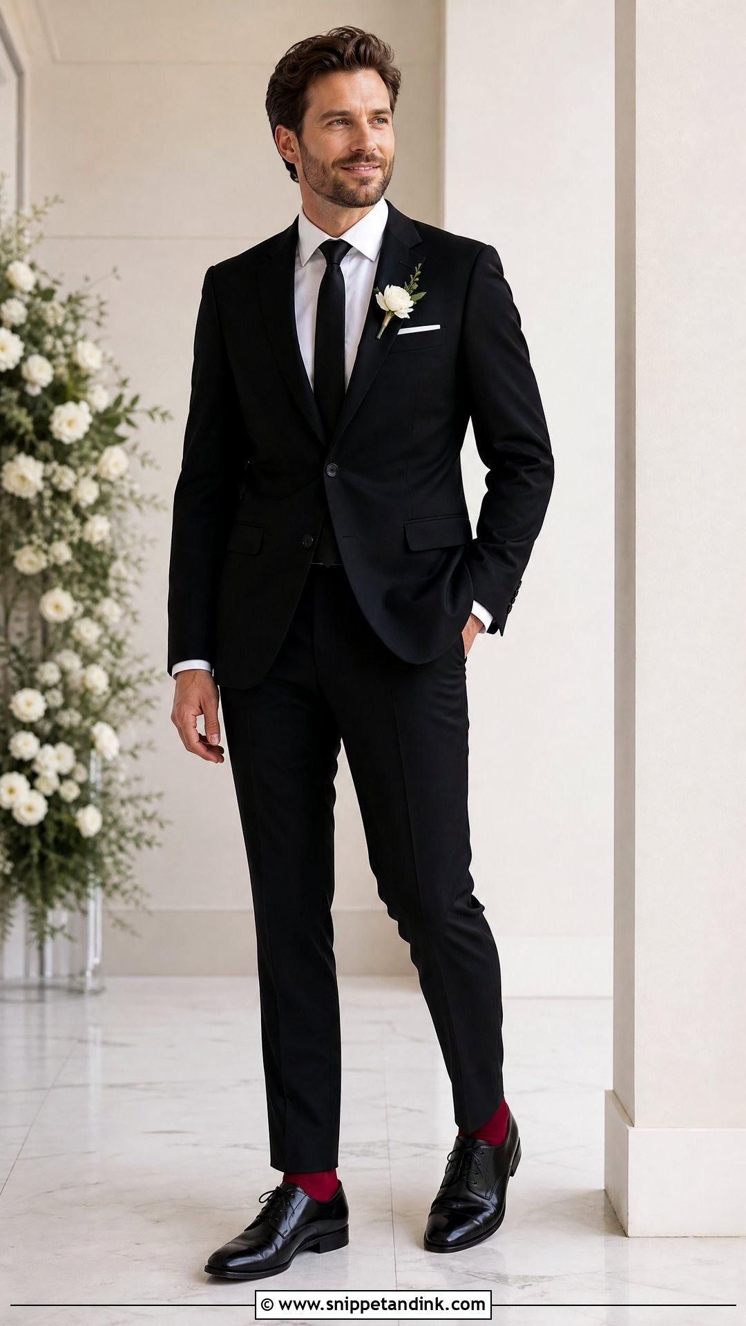 Black Suit With Red Wedding Socks - Snippet and Ink - 20 Wedding Socks Ideas