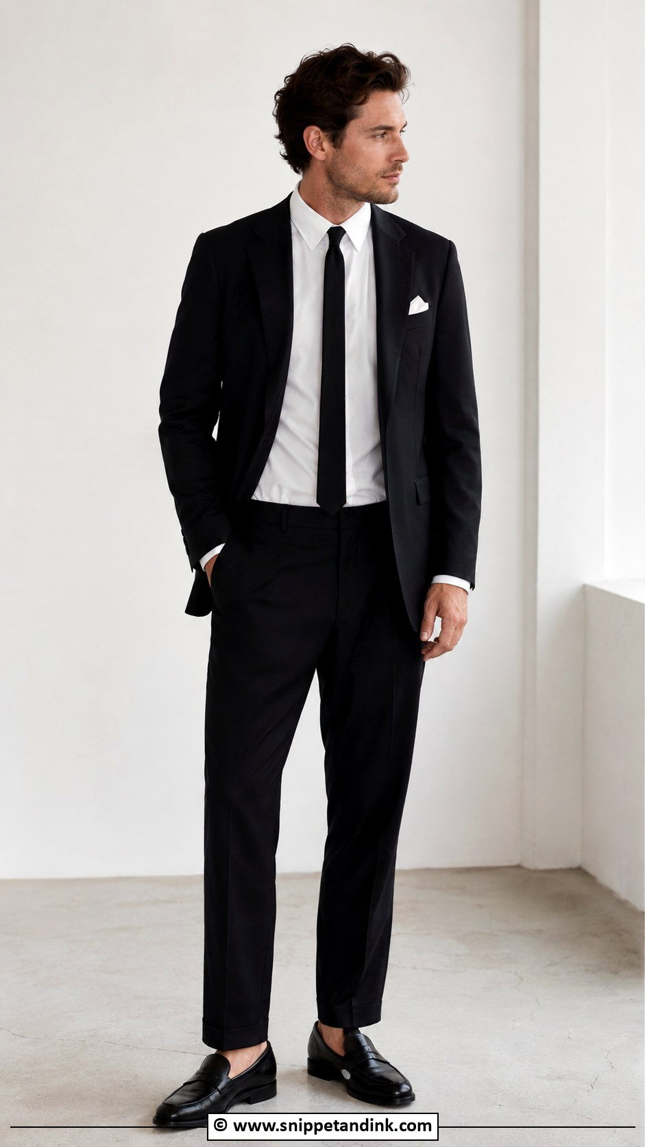 Black Suit With Relaxed Fit Trousers - Snippet and Ink - 30 Black Suit Wedding Ideas