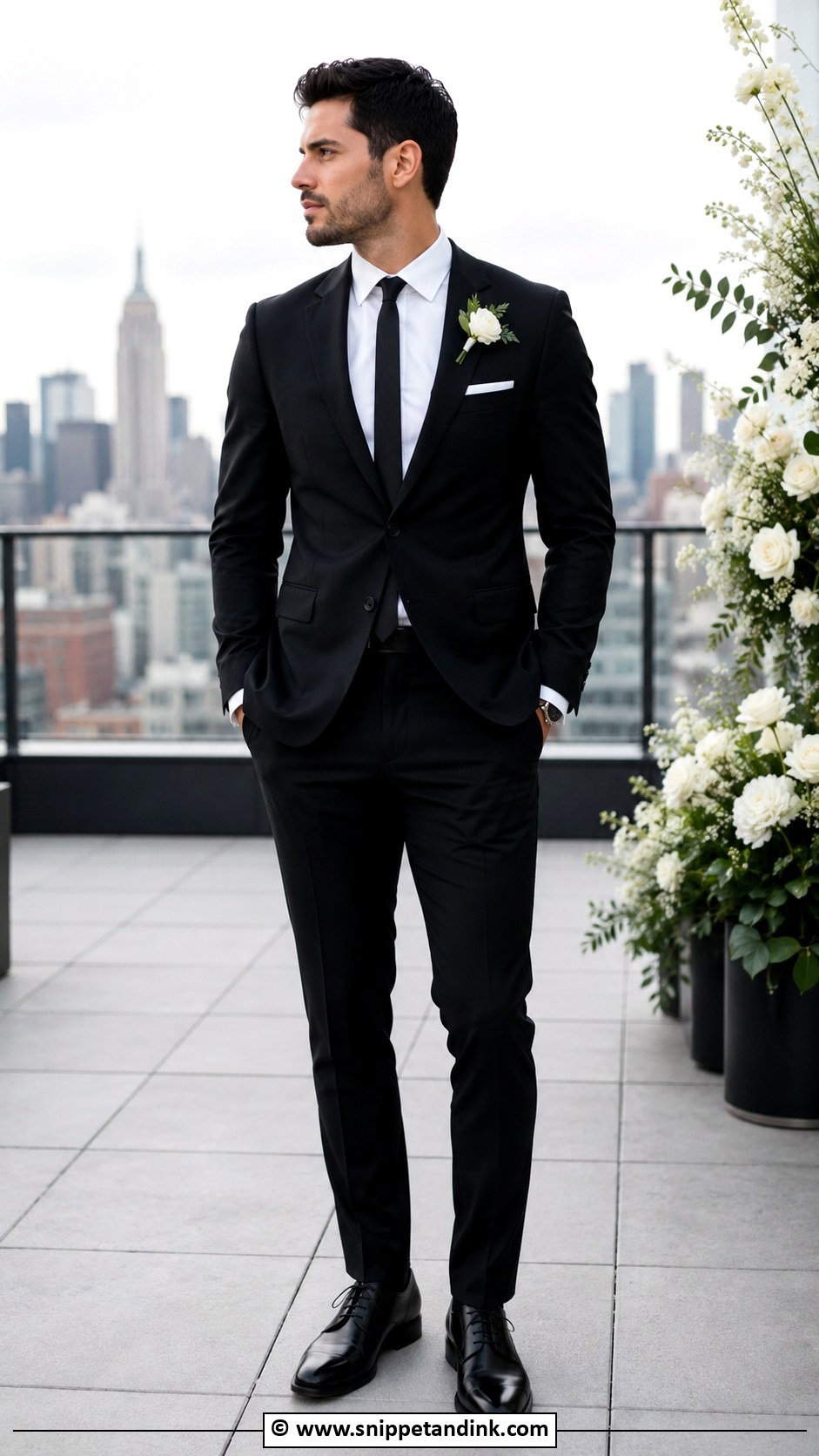 Black Suit With Slim Fit Tailoring - Snippet and Ink - 30 Black Suit Wedding Ideas
