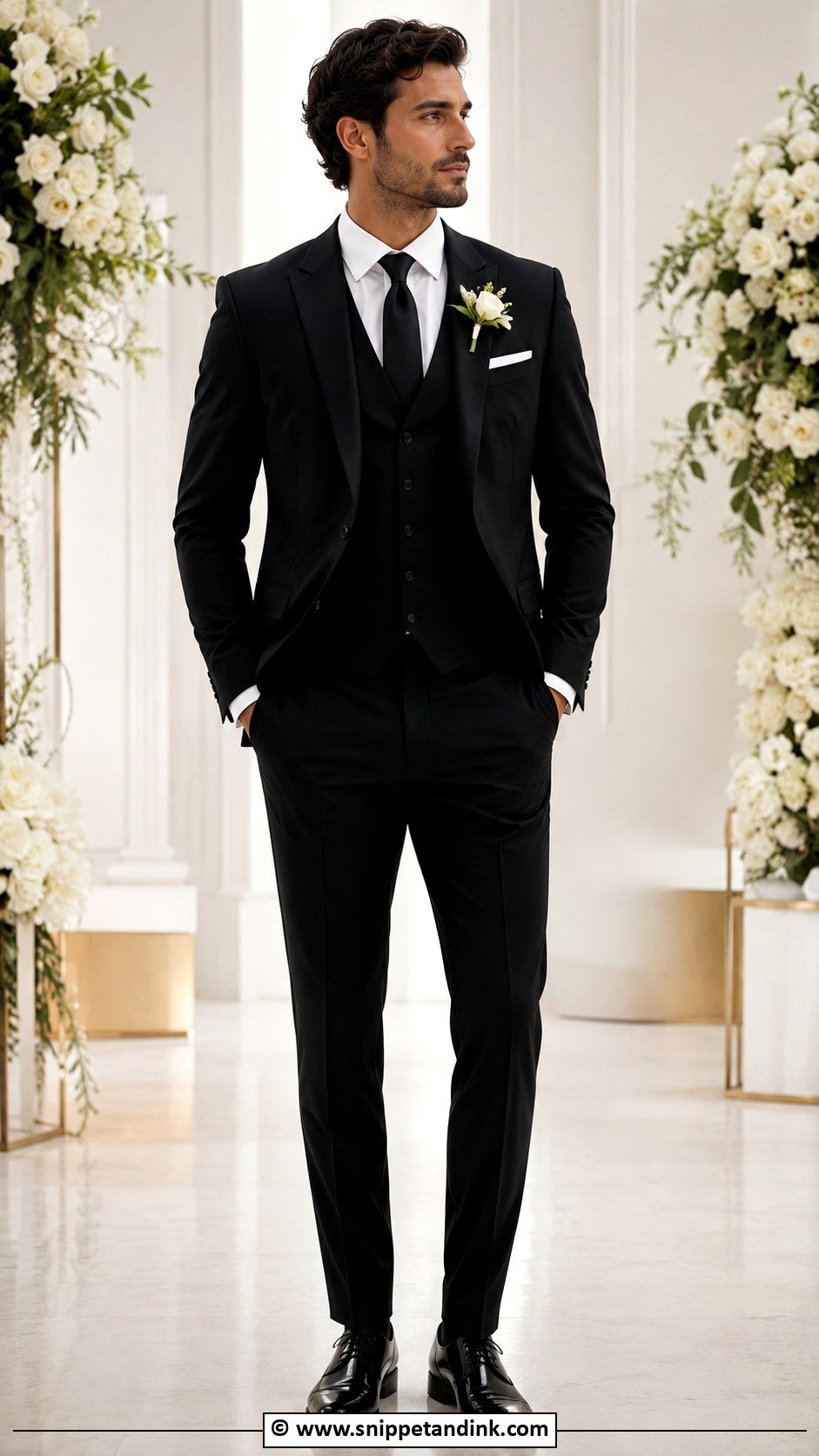 Black Suit With Vest - Snippet and Ink - 30 Black Suit Wedding Ideas