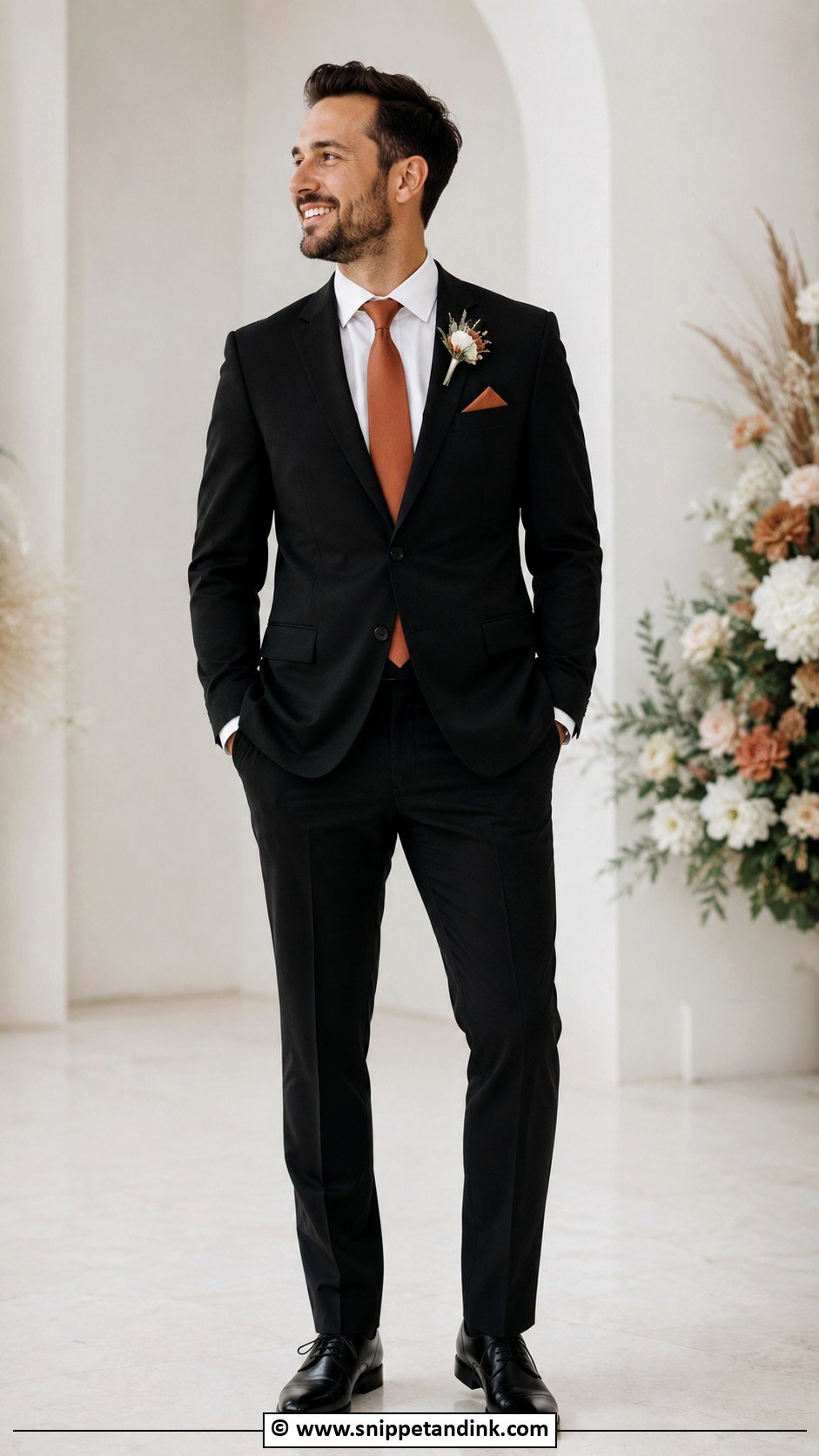 Black Suit With Wedding Color Accessories - Snippet and Ink - 30 Black Suit Wedding Ideas