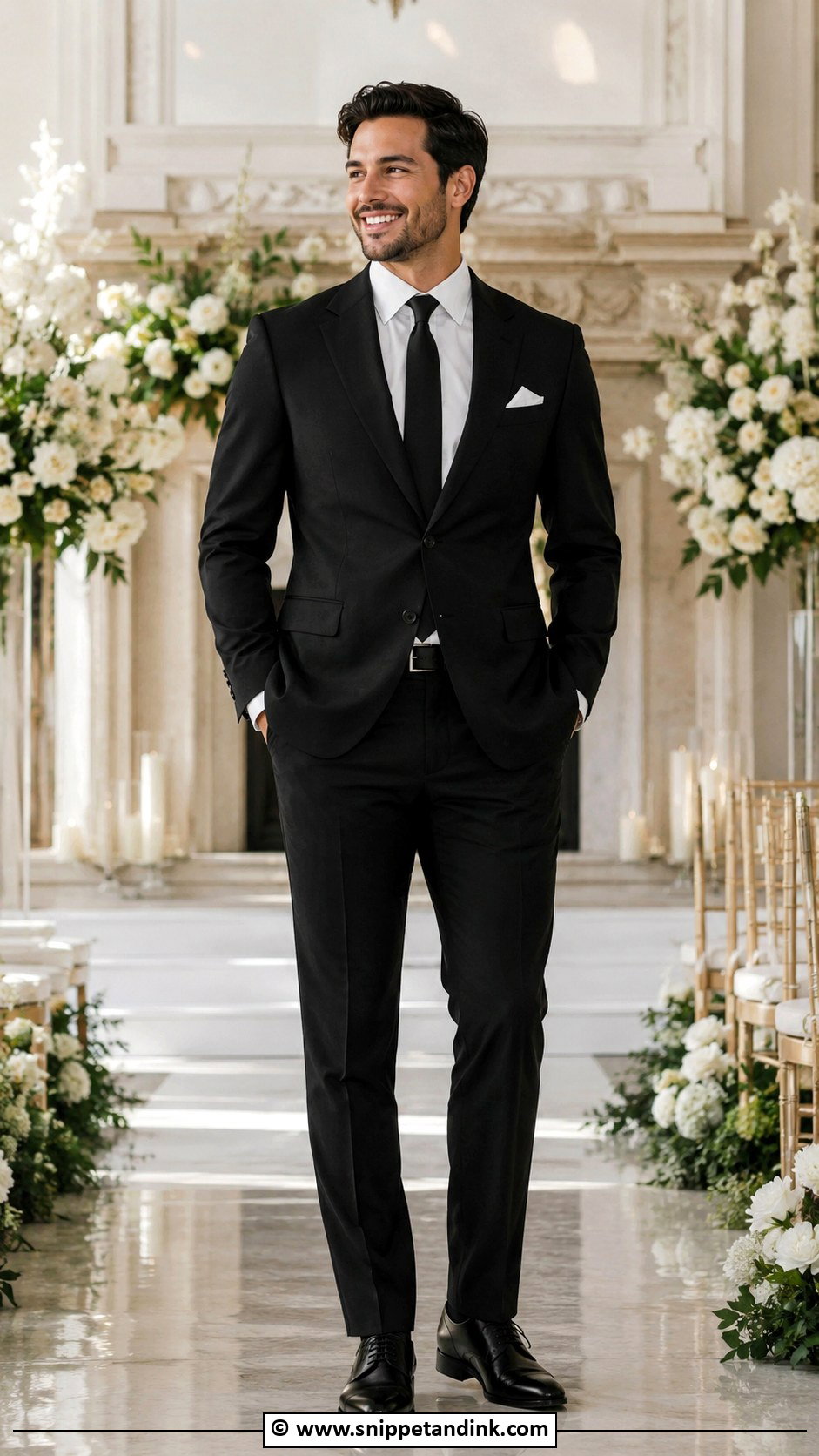 Black Suit With White Pocket Square - Snippet and Ink - 30 Black Suit Wedding Ideas