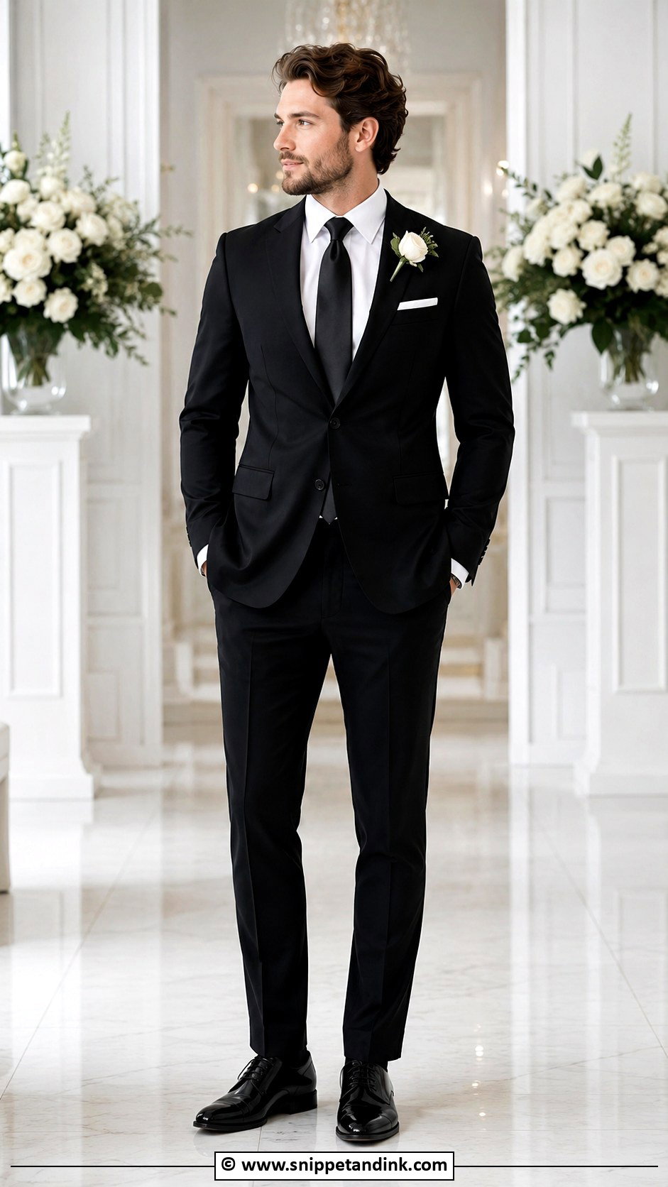 Black Suit With White Shirt And Black Tie - Snippet and Ink - 30 Black Suit Wedding Ideas