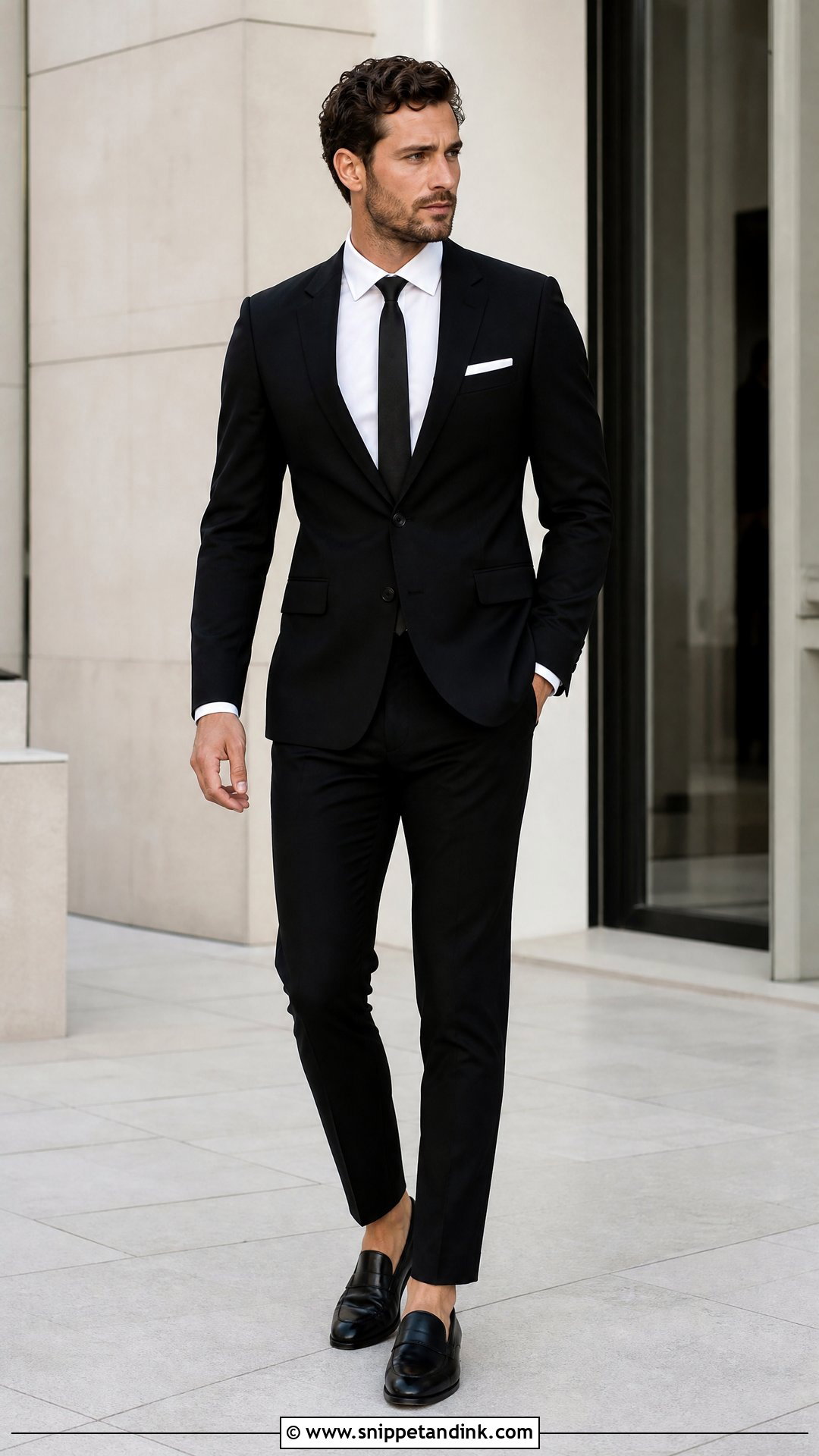 Black Suit With White Shirt Masc Wedding Outfit - Snippet and Ink - 25 Masc Wedding Outfits