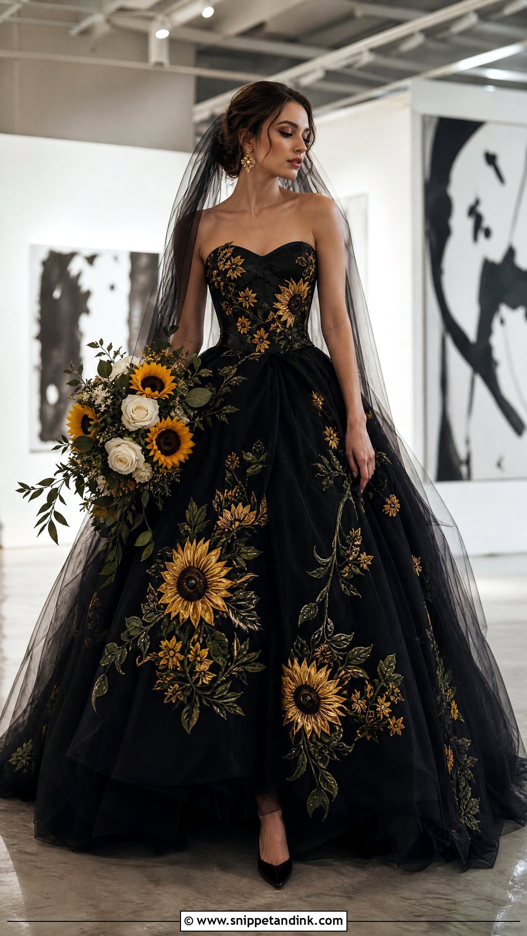 Black Sunflower Wedding Dress - Snippet and Ink - 25 Sunflower Wedding Dress Ideas