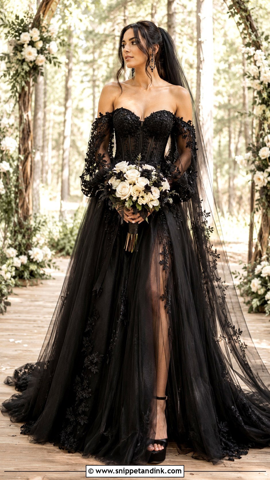 Black Sweetheart Dress With Detachable Sleeves - Snippet and Ink - 20 Boho Black Wedding Dress Ideas