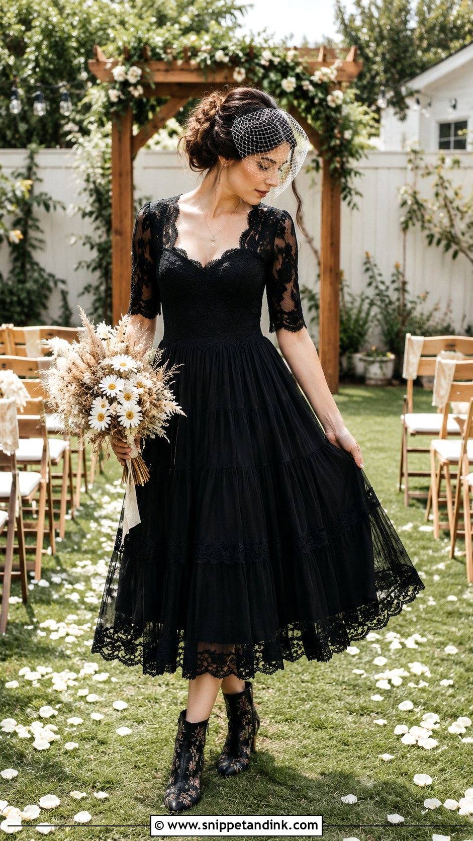 Black Tea Length Boho Wedding Dress - Snippet and Ink - 20 Boho Black Wedding Dress Ideas