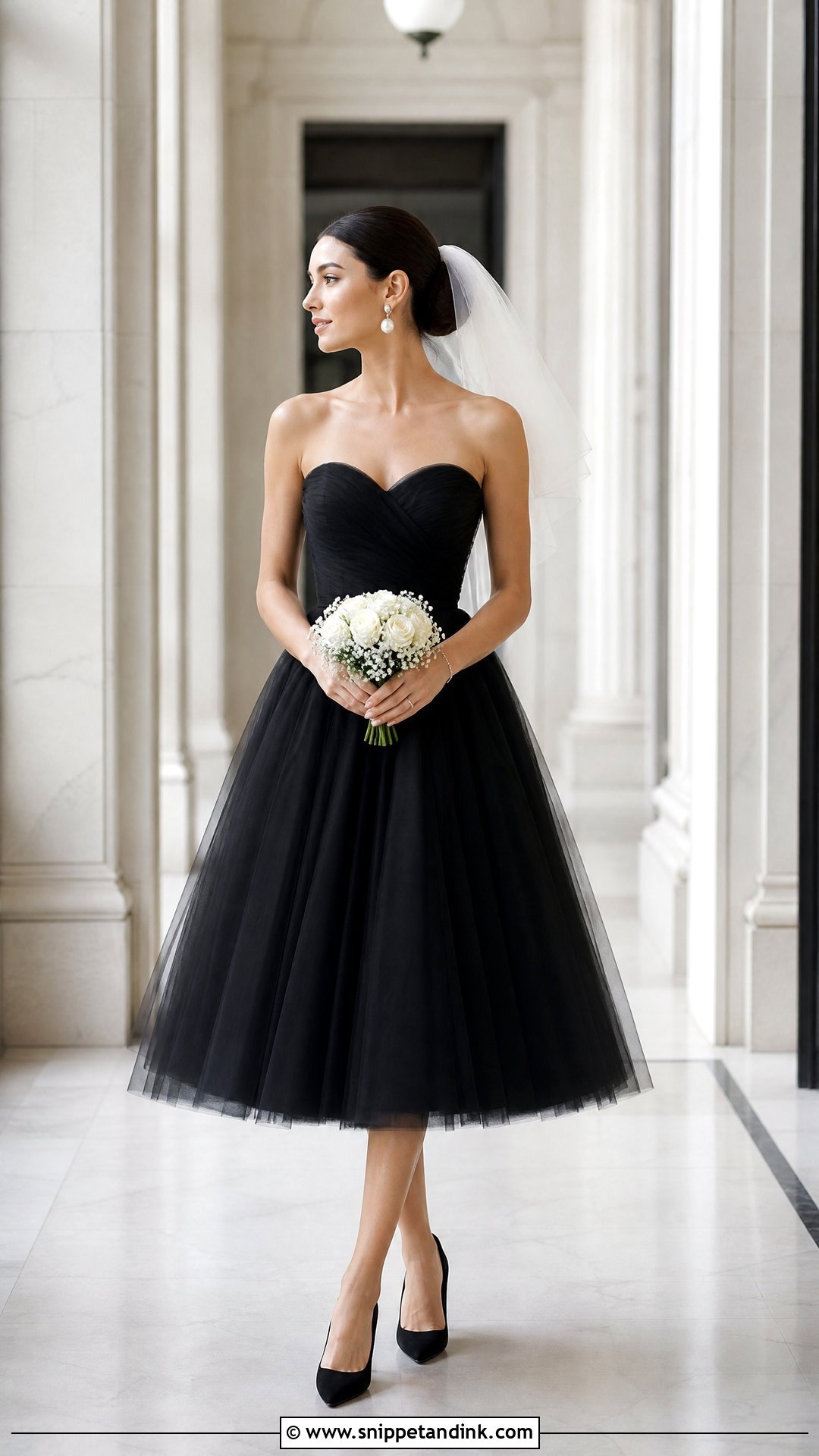 Black Tea Length Bridal Dress - Snippet and Ink - 30 Black Bridal Dresses
