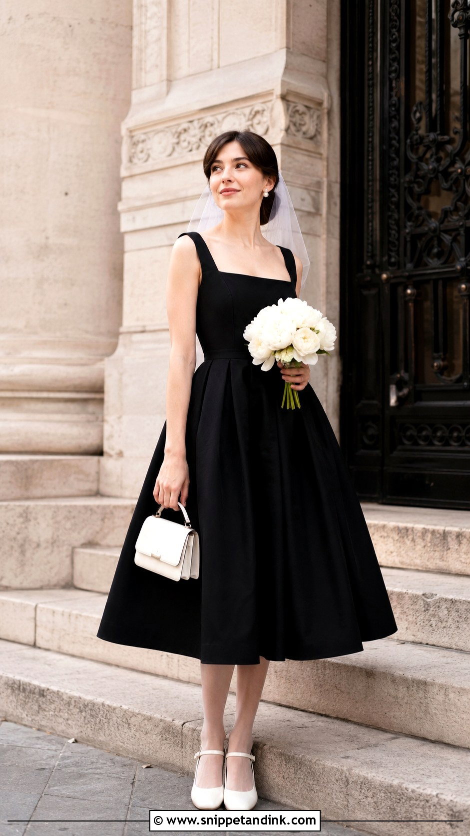 Black Tea Length Elopement Dress With Mary Jane Heels - Snippet and Ink - 20 Black Elopement Dress Ideas