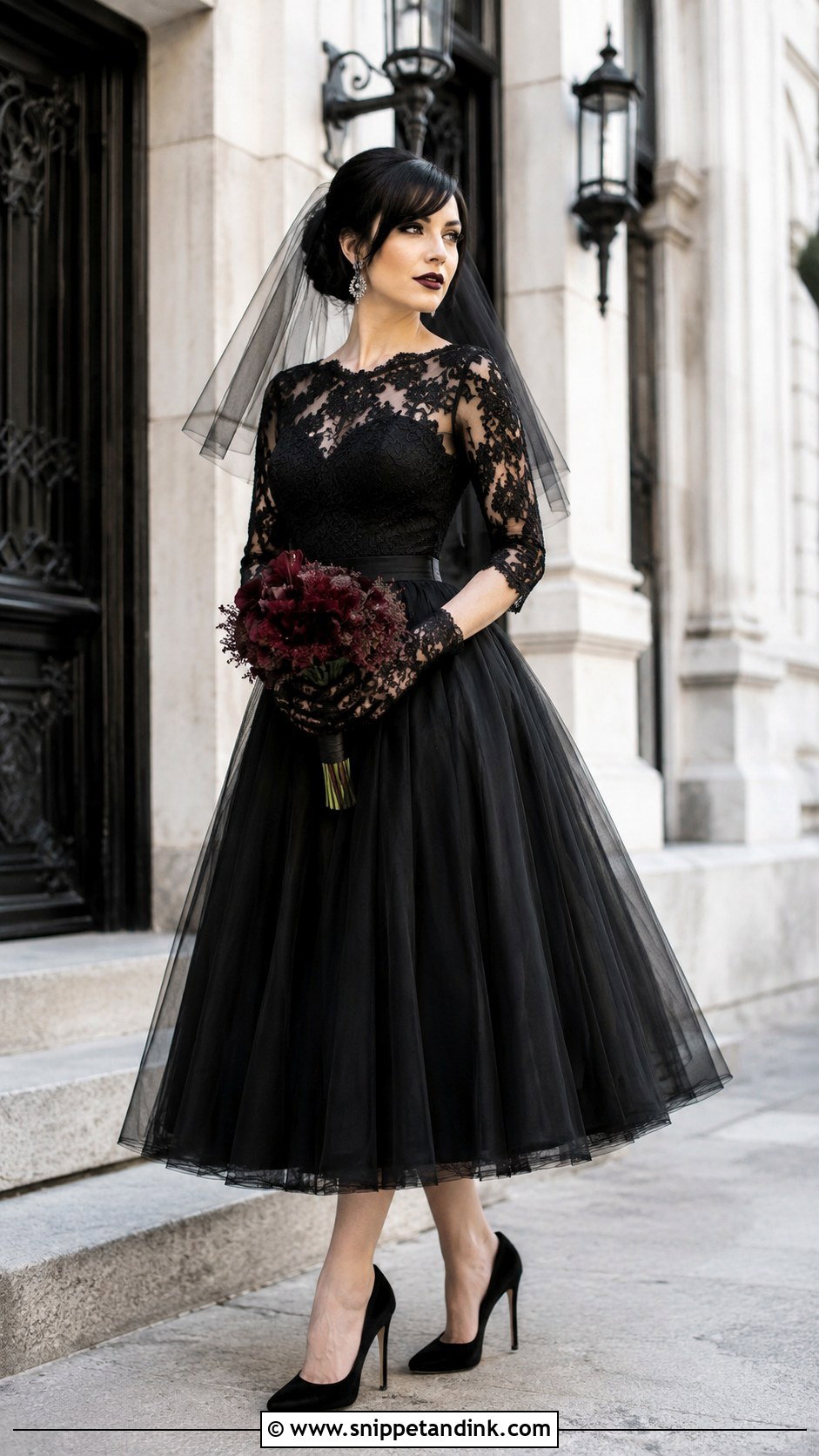 Black Tea Length Goth Wedding Dress - Snippet and Ink - 20 Black Goth Wedding Dress Ideas