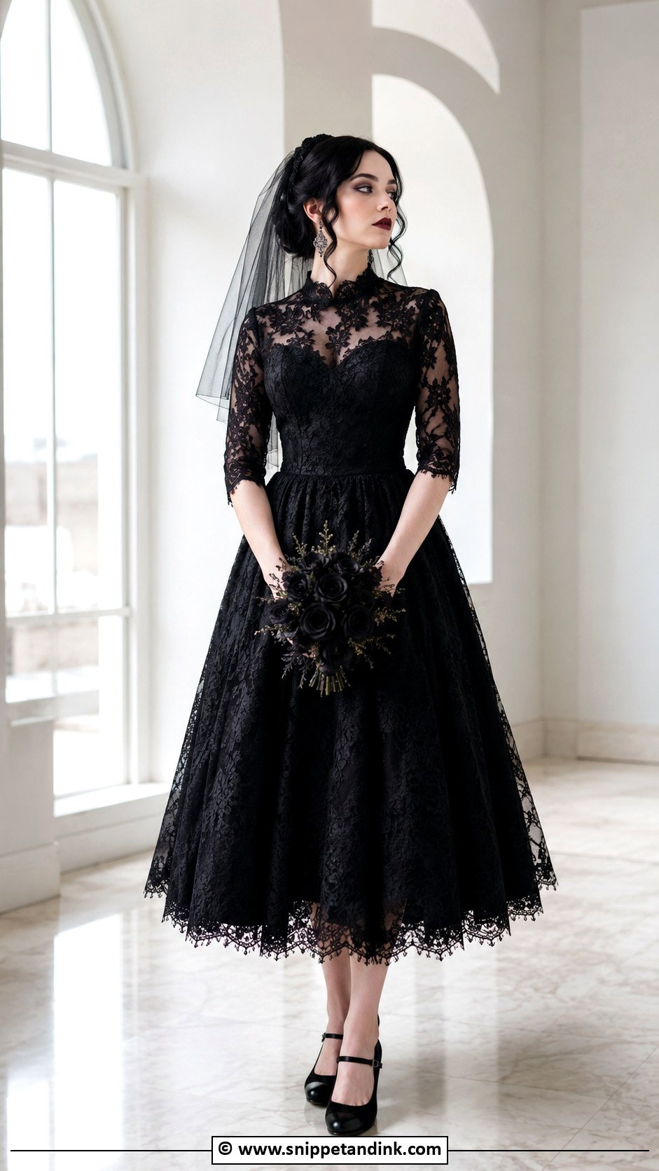 Black Tea Length Goth Wedding Dress - Snippet and Ink - 30 Goth Wedding Dress Ideas