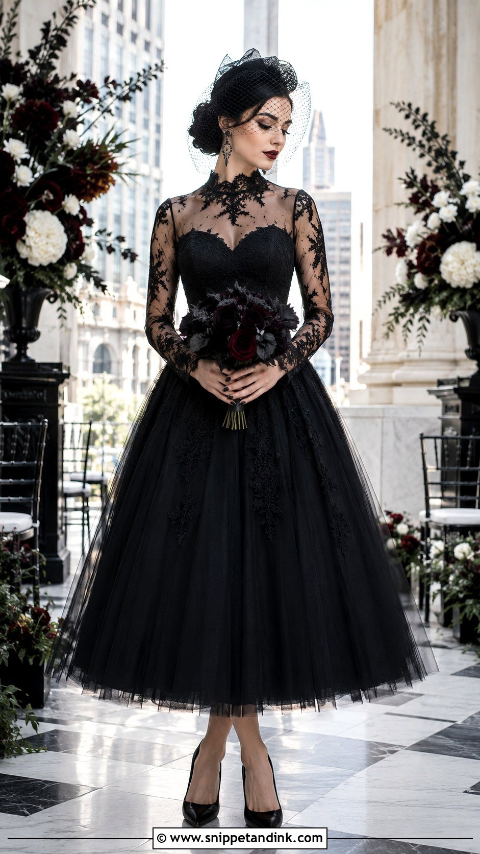 Black Tea Length Gothic Wedding Dress - Snippet and Ink - 25 Gothic Black Wedding Dress Ideas