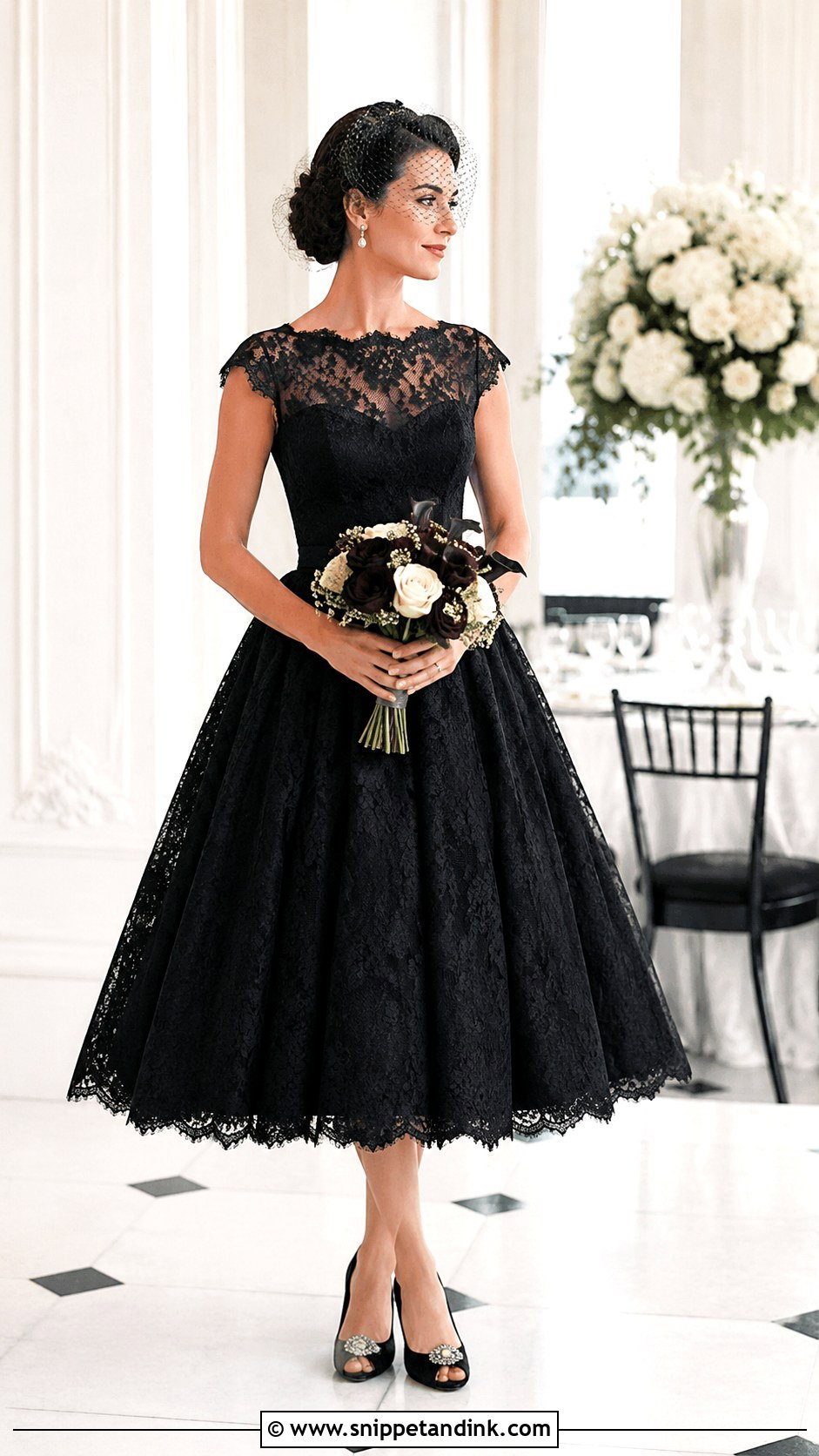 Black Tea Length Halloween Wedding Dress - Snippet and Ink - 25 Halloween Wedding Dresses