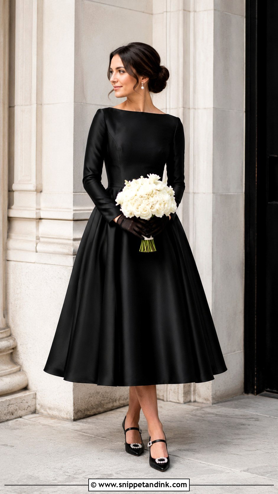 Black Tea Length Long Sleeve Wedding Dress - Snippet and Ink - 20 Black Long Sleeve Wedding Dress Ideas