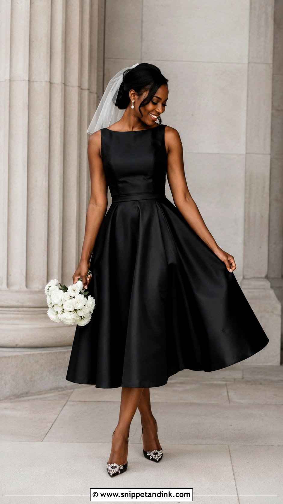 Black Tea Length Wedding Dress - Snippet and Ink - 20 Black Bride Dress Ideas