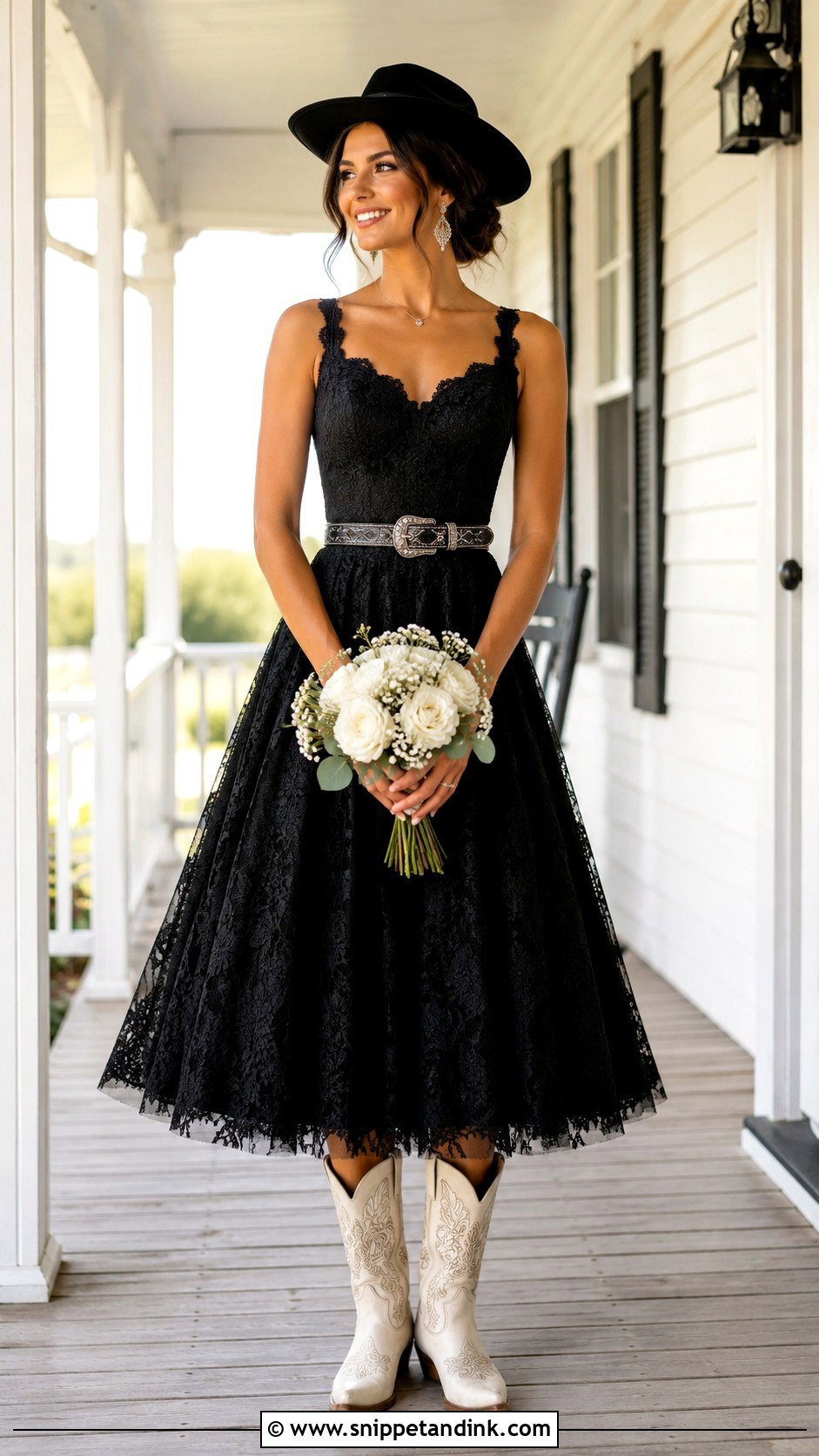 Black Tea Length Western Wedding Dress - Snippet and Ink - 20 Black Western Wedding Dress Ideas