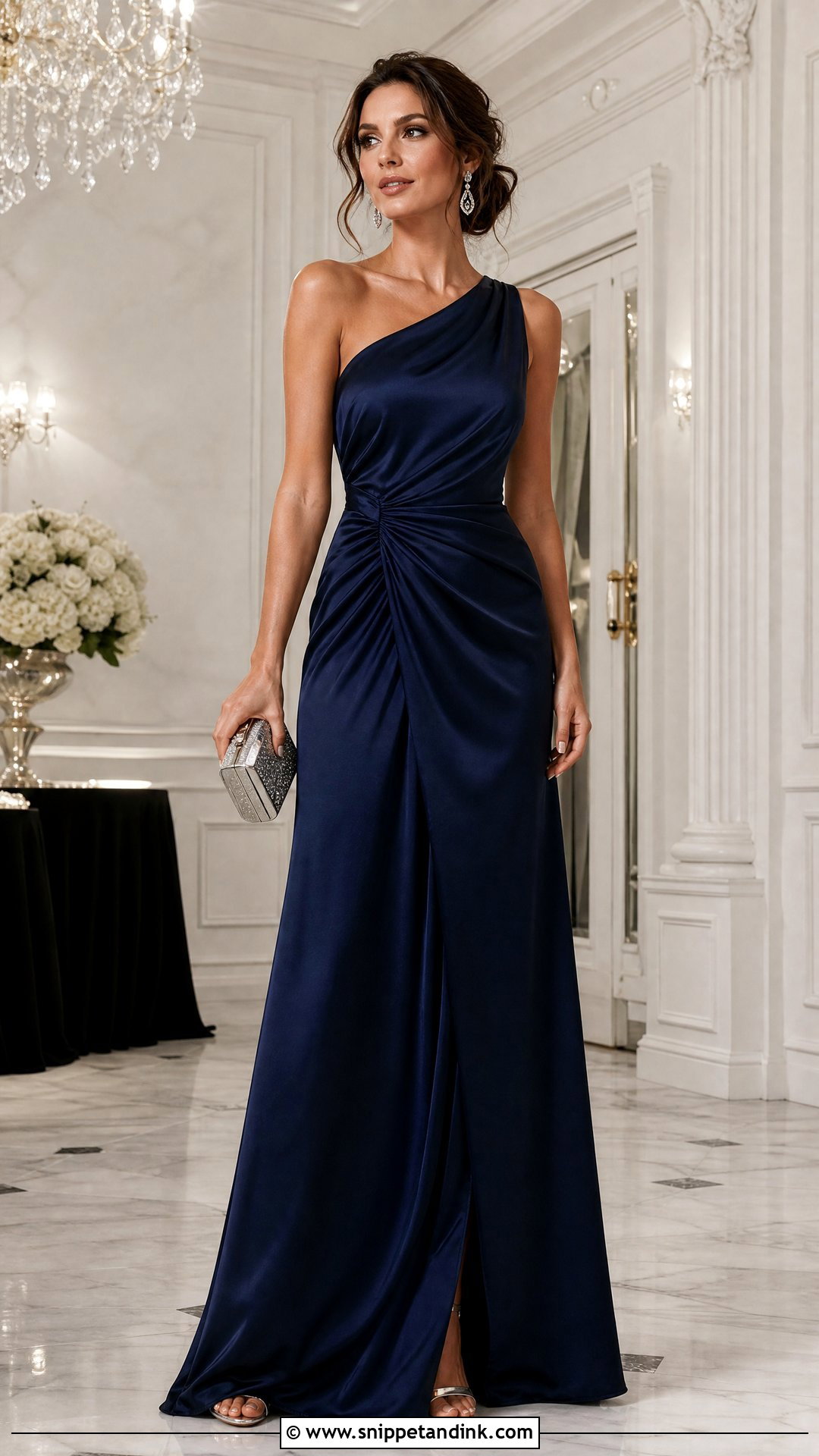 Black Tie Draped Gown Wedding Outfit - Snippet and Ink - 20 Wedding Outfit Aesthetic Ideas