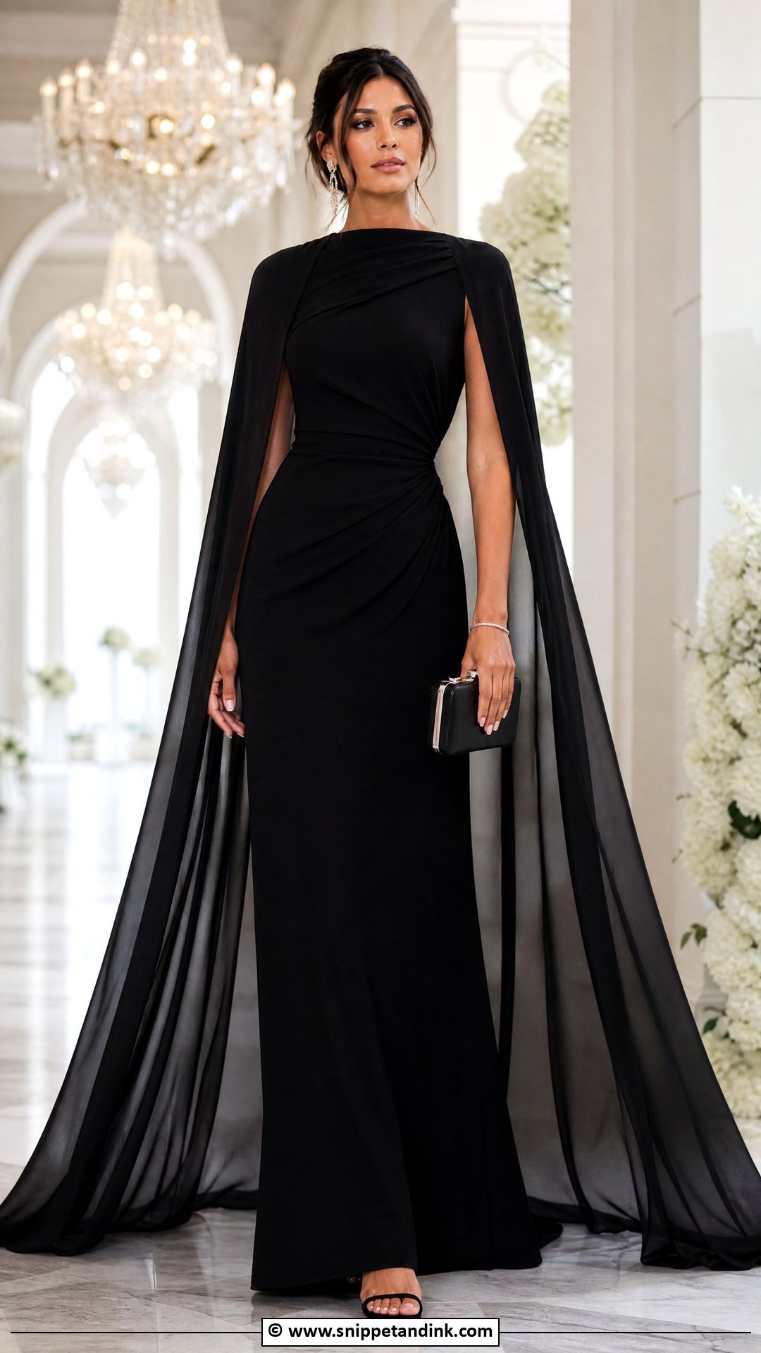 Black Tie Wedding Cape Gown Outfit - Snippet and Ink - 35 Black Tie Wedding Ideas