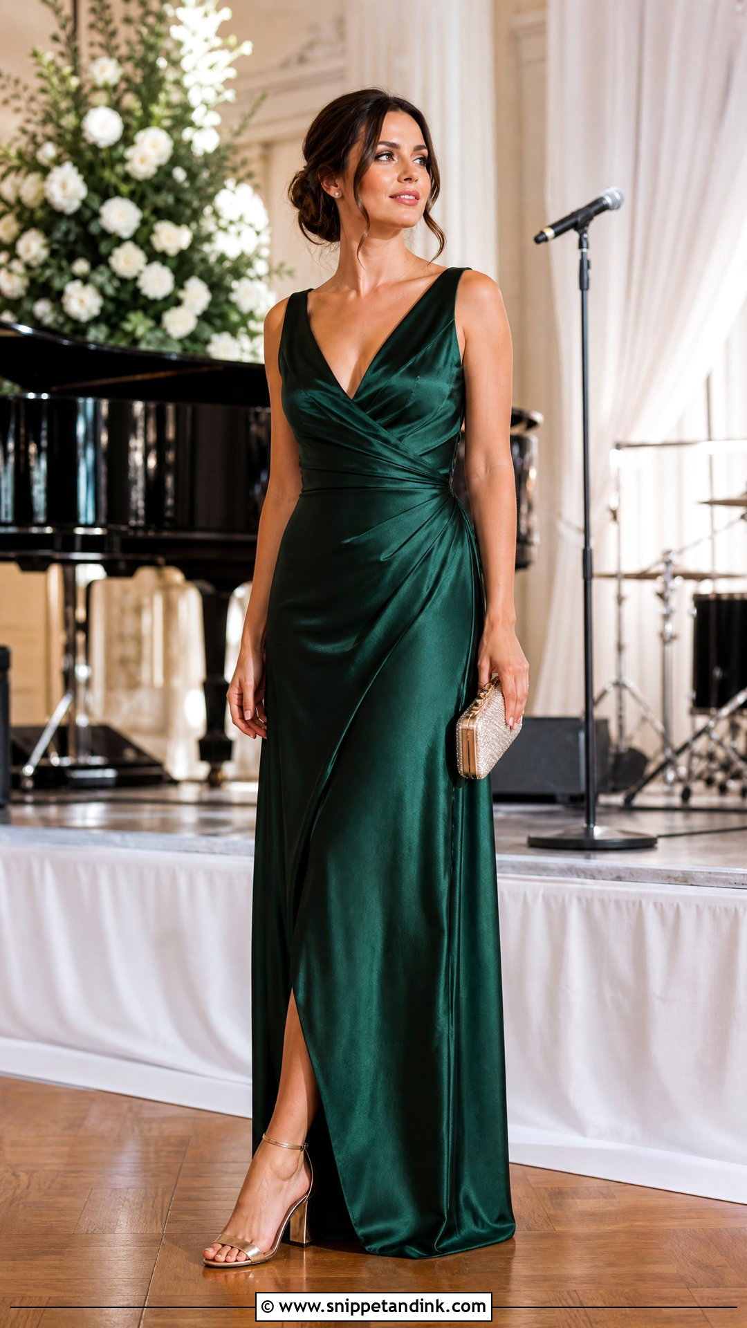 Black Tie Wedding Singer Satin Gown - Snippet and Ink - 20 Wedding Singer Outfit Ideas