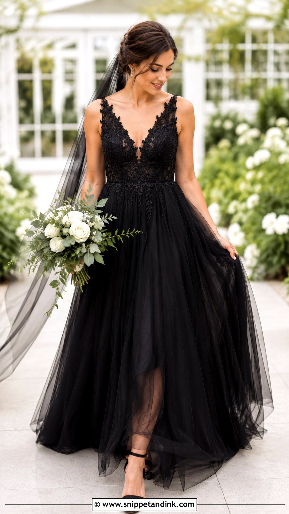 Black Tulle A Line Wedding Dress - Snippet and Ink - 20 Black Wedding Dress Wedding Ideas
