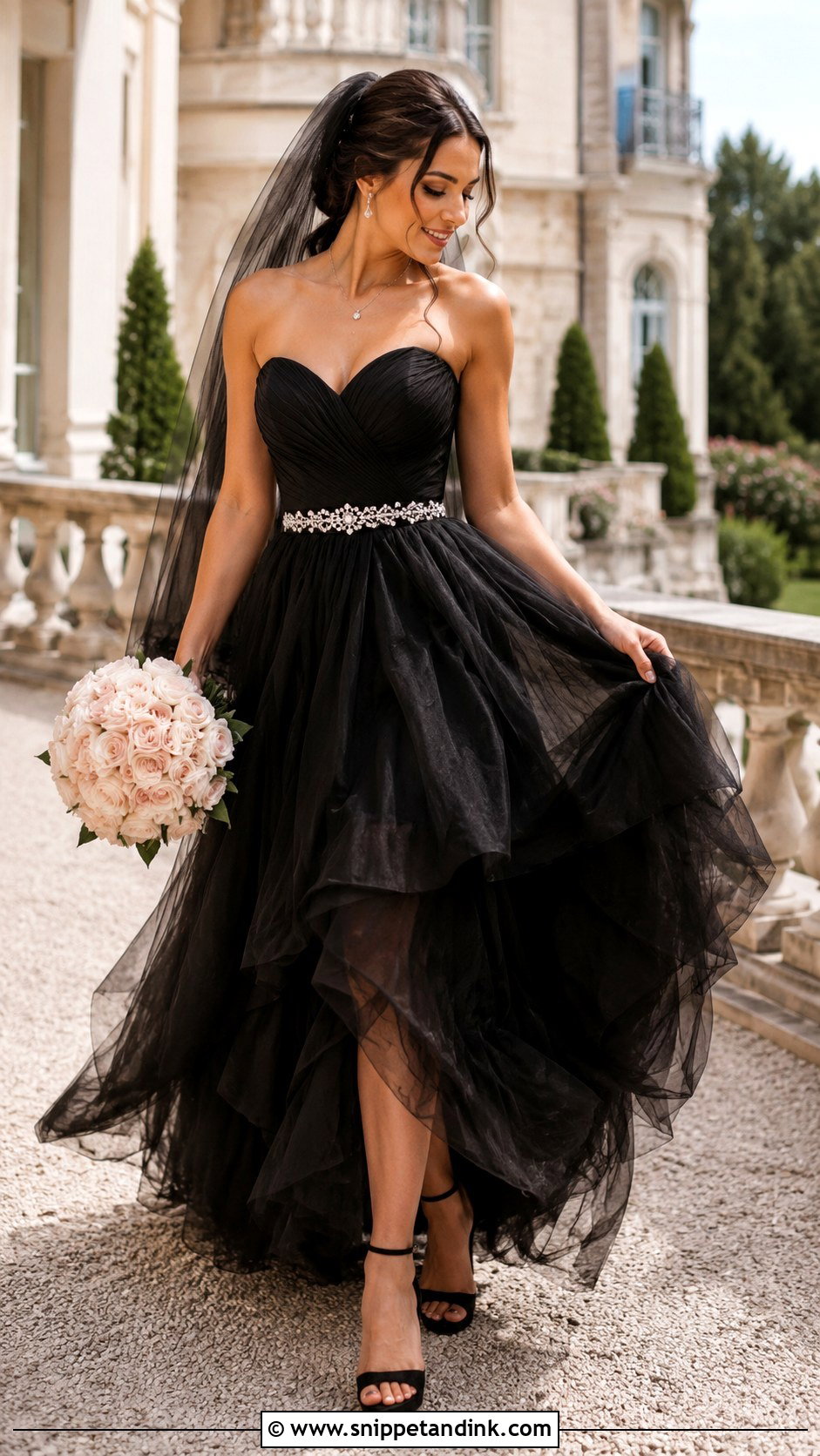 Black Tulle A Line Wedding Dress - Snippet and Ink - 20 All Black Wedding Dress Ideas