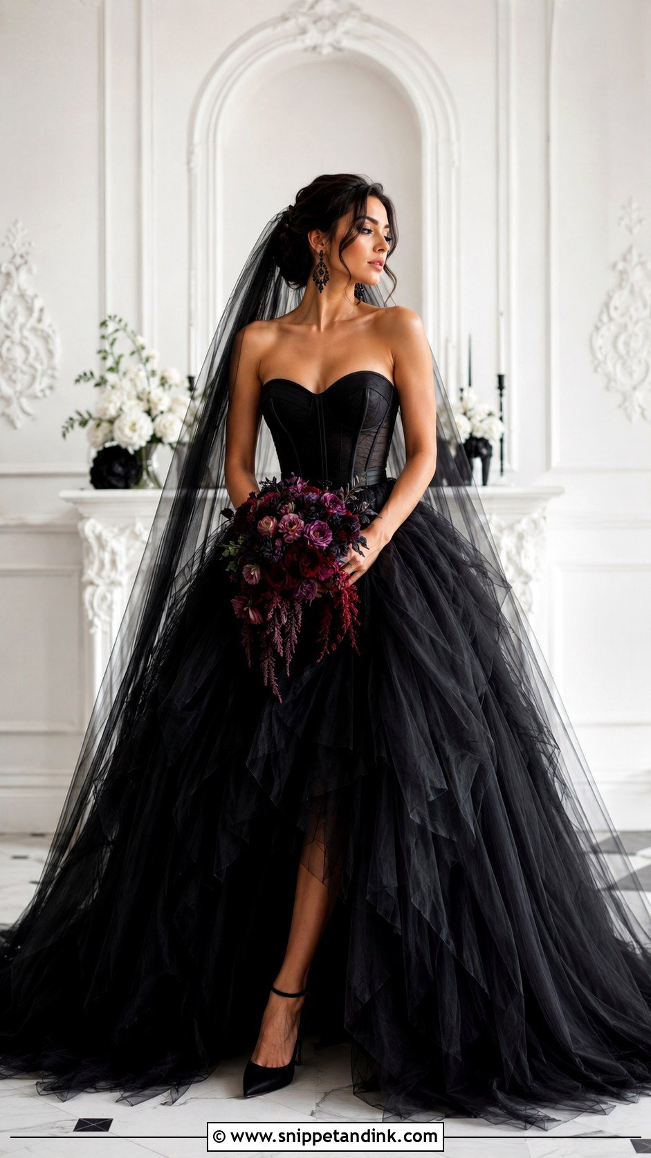 Black Tulle Ball Gown Wedding Dress - Snippet and Ink - 30 Witchy Wedding Dress Ideas