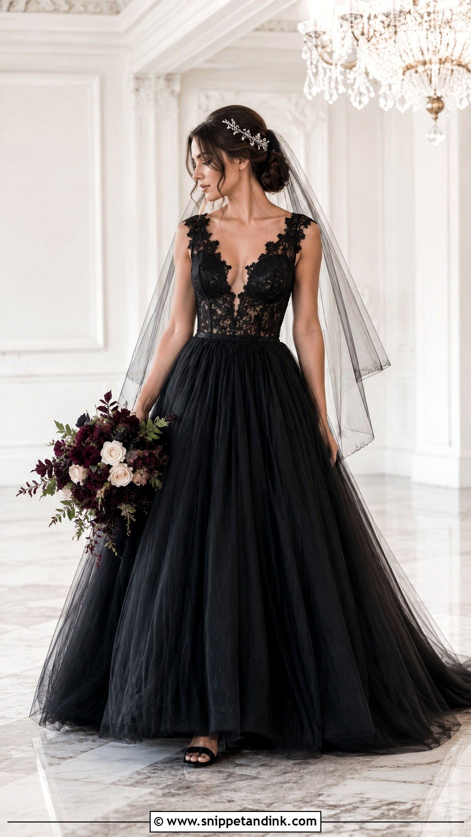 Black Tulle Ball Gown Wedding Dress - Snippet and Ink - 20 Black Goth Wedding Dress Ideas