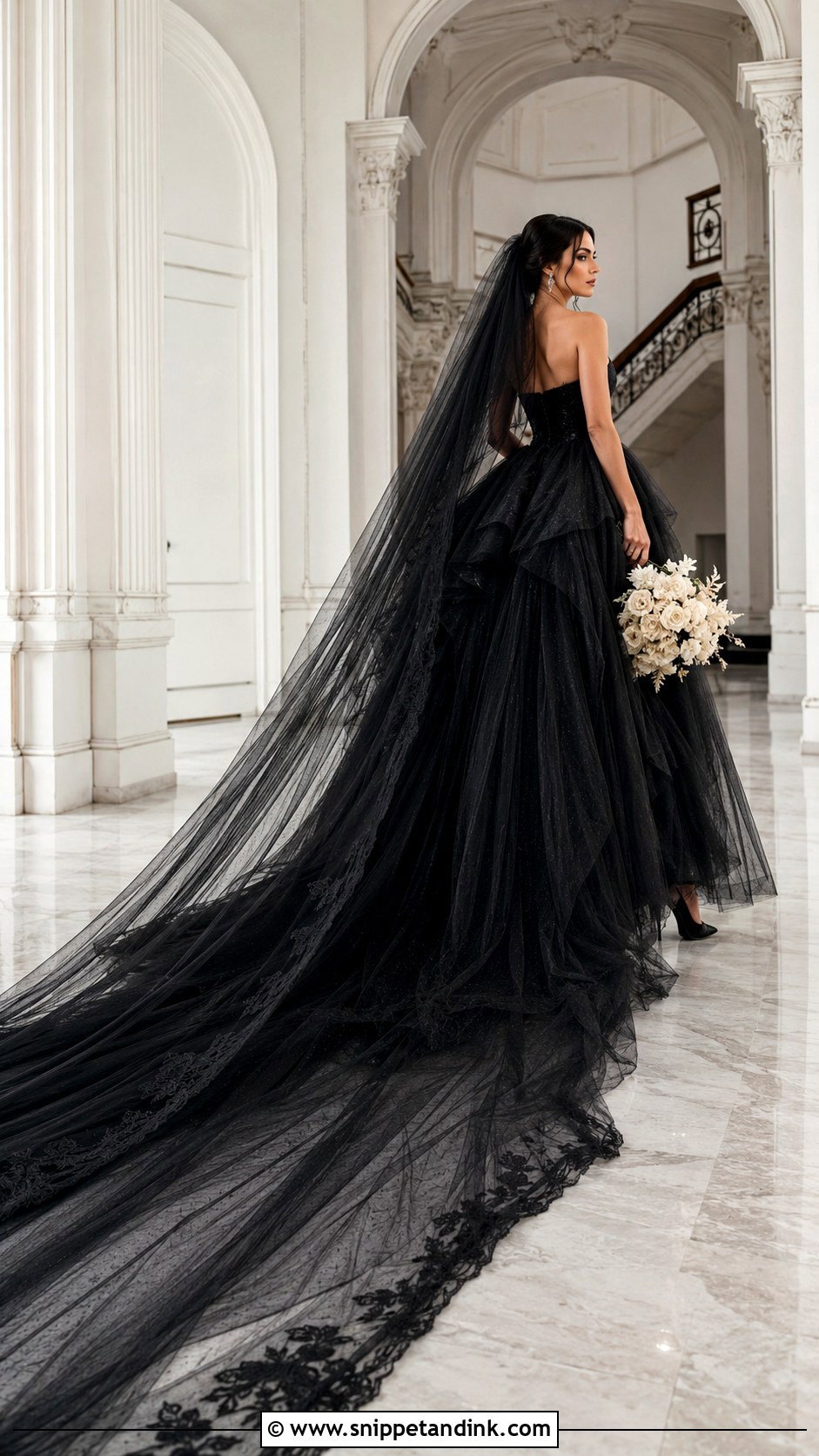 Black Tulle Cathedral Train Wedding Dress - Snippet and Ink - 20 Black Tulle Wedding Dress Ideas