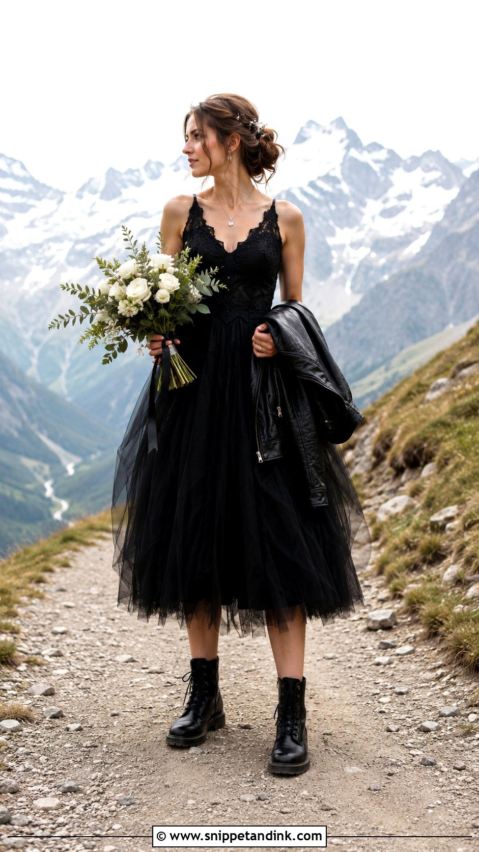 Black Tulle Elopement Dress With Boots - Snippet and Ink - 20 Black Elopement Dress Ideas