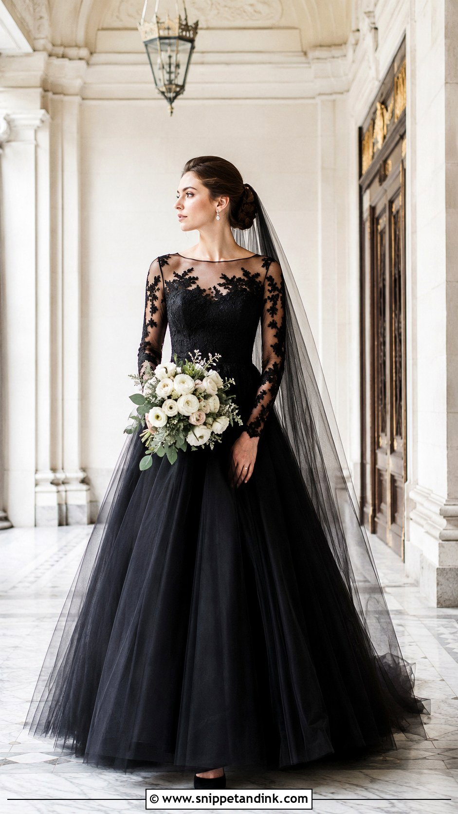 Black Tulle Long Sleeve Wedding Dress - Snippet and Ink - 20 Black Tulle Wedding Dress Ideas