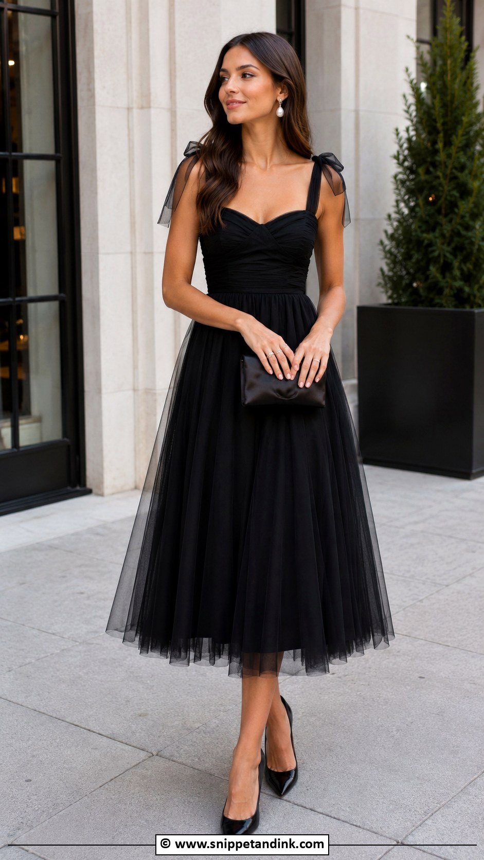 Black Tulle Midi Dress Outfit - Snippet and Ink - 30 Autumn Wedding Dress Ideas