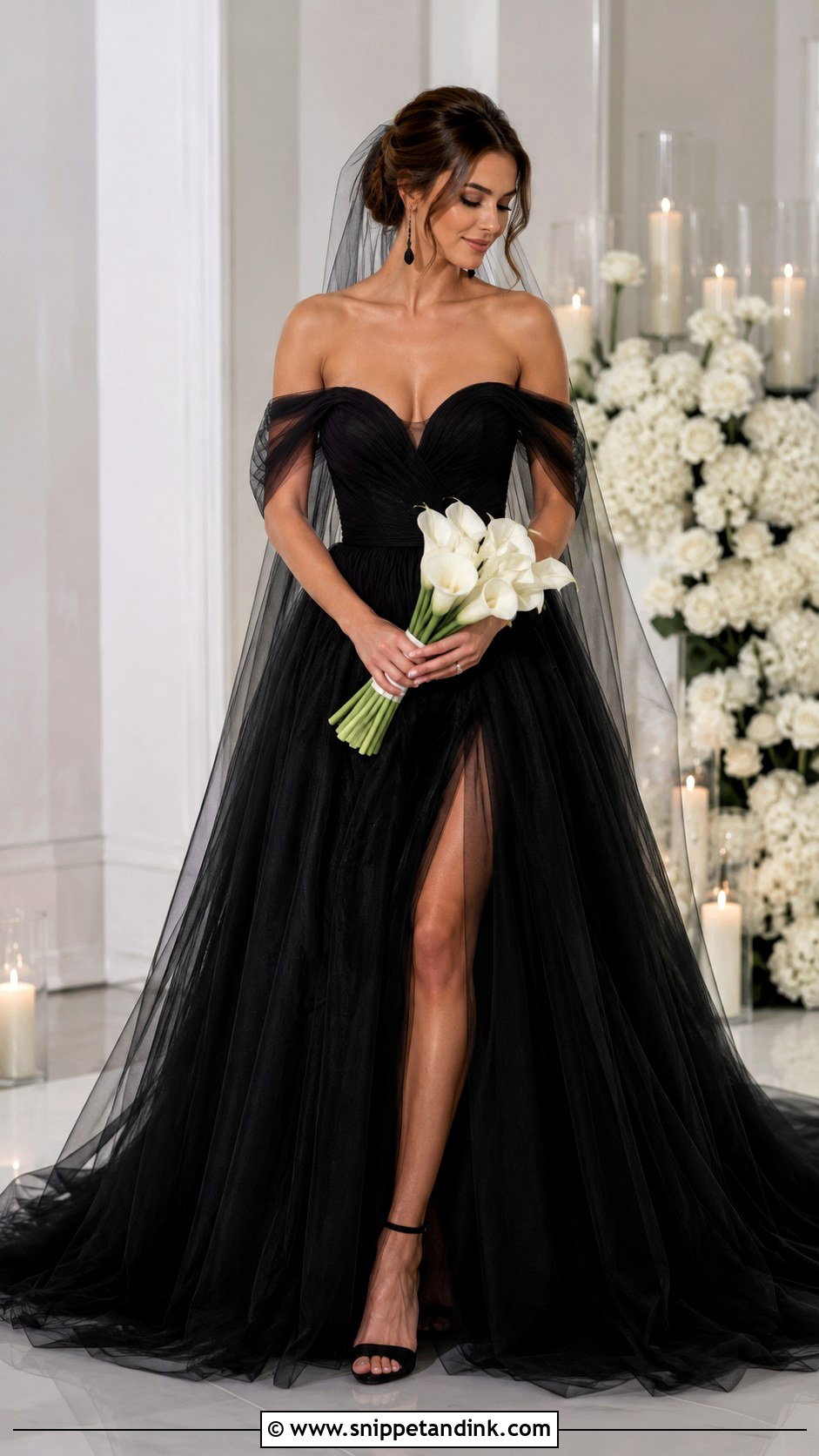 Black Tulle Off The Shoulder Wedding Dress - Snippet and Ink - 20 Black Tulle Wedding Dress Ideas