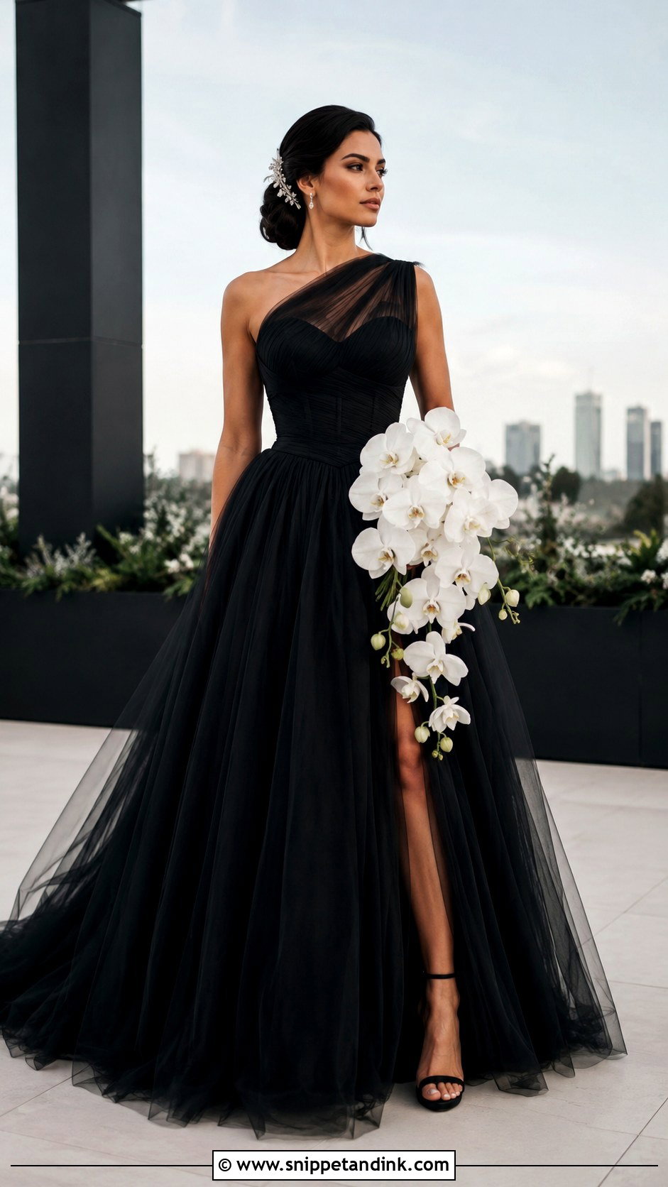 Black Tulle One Shoulder Wedding Dress - Snippet and Ink - 20 Black Tulle Wedding Dress Ideas