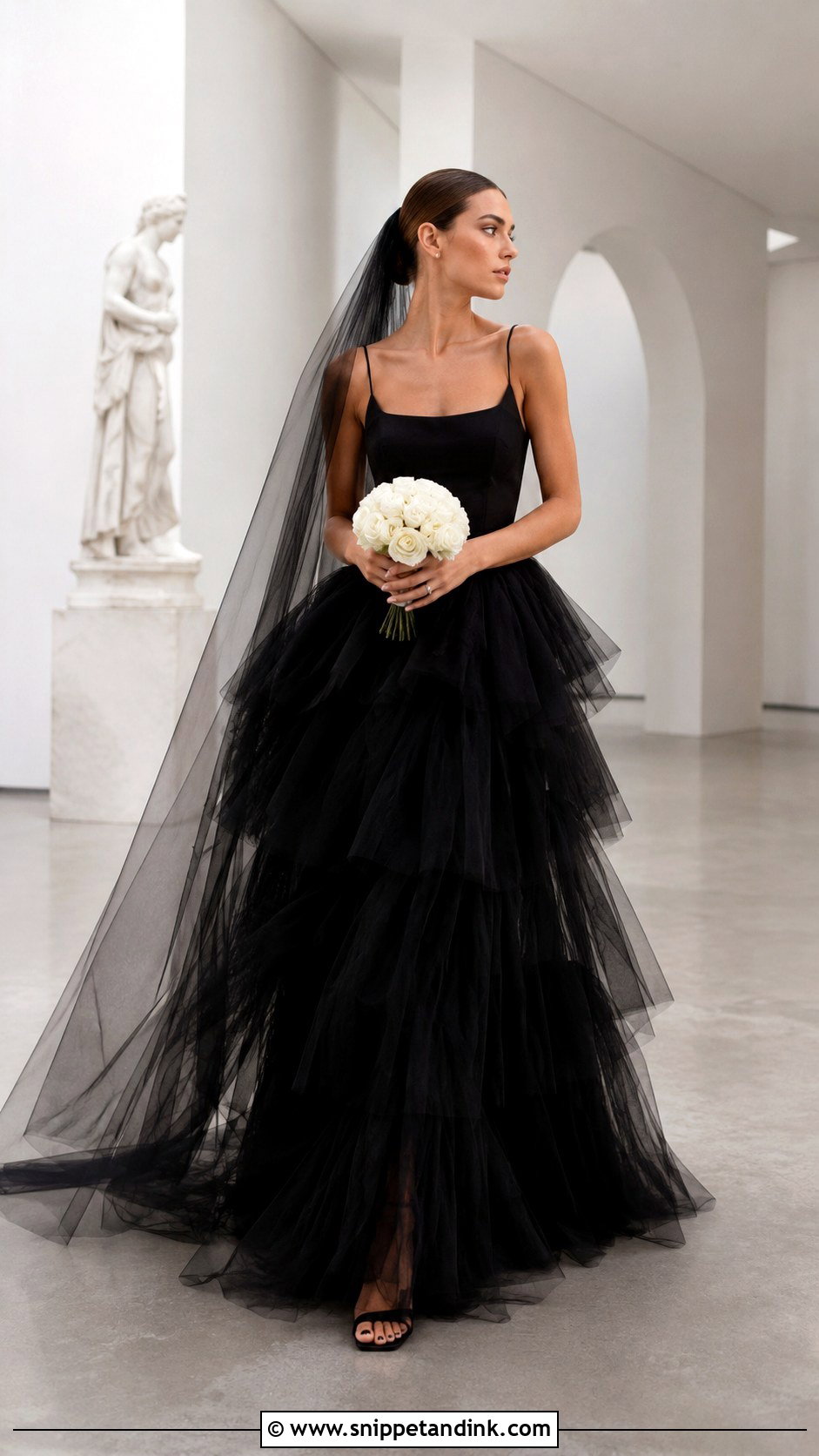 Black Tulle Tiered Wedding Dress - Snippet and Ink - 20 Black Tulle Wedding Dress Ideas