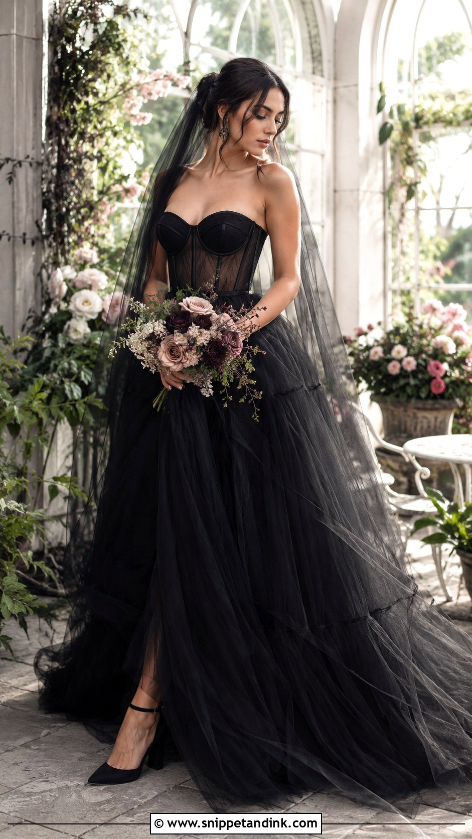 Black Tulle Wedding Dress With Corset Bodice - Snippet and Ink - 20 Dark Wedding Dresses