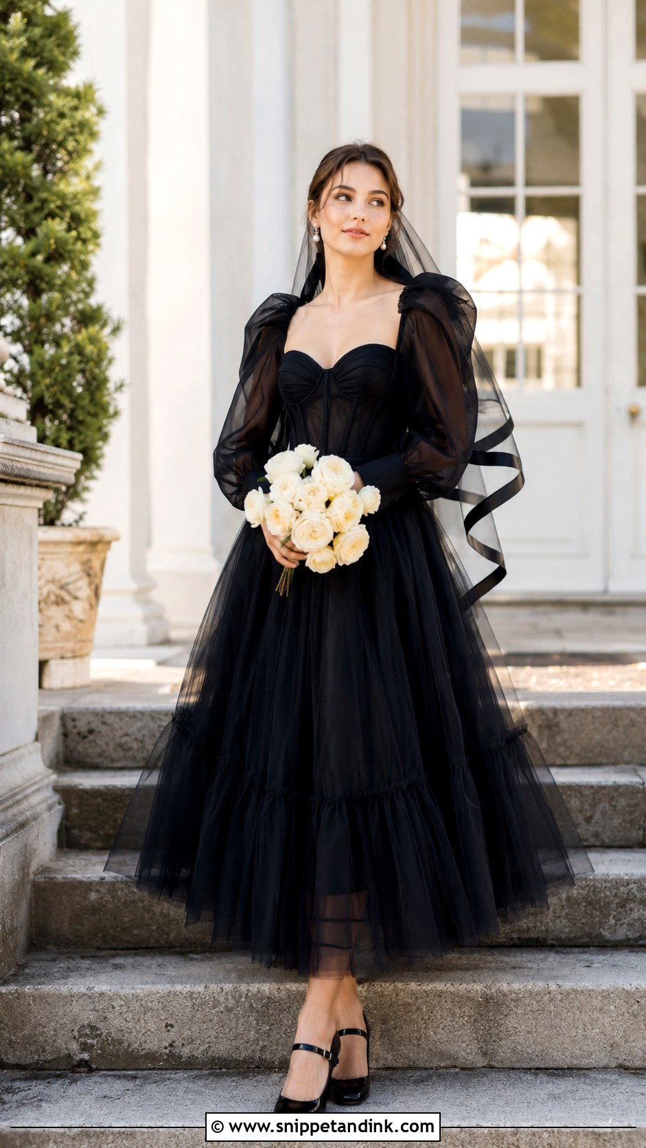 Black Tulle Wedding Dress With Puff Sleeves - Snippet and Ink - 20 Black Wedding Dress with Sleeves