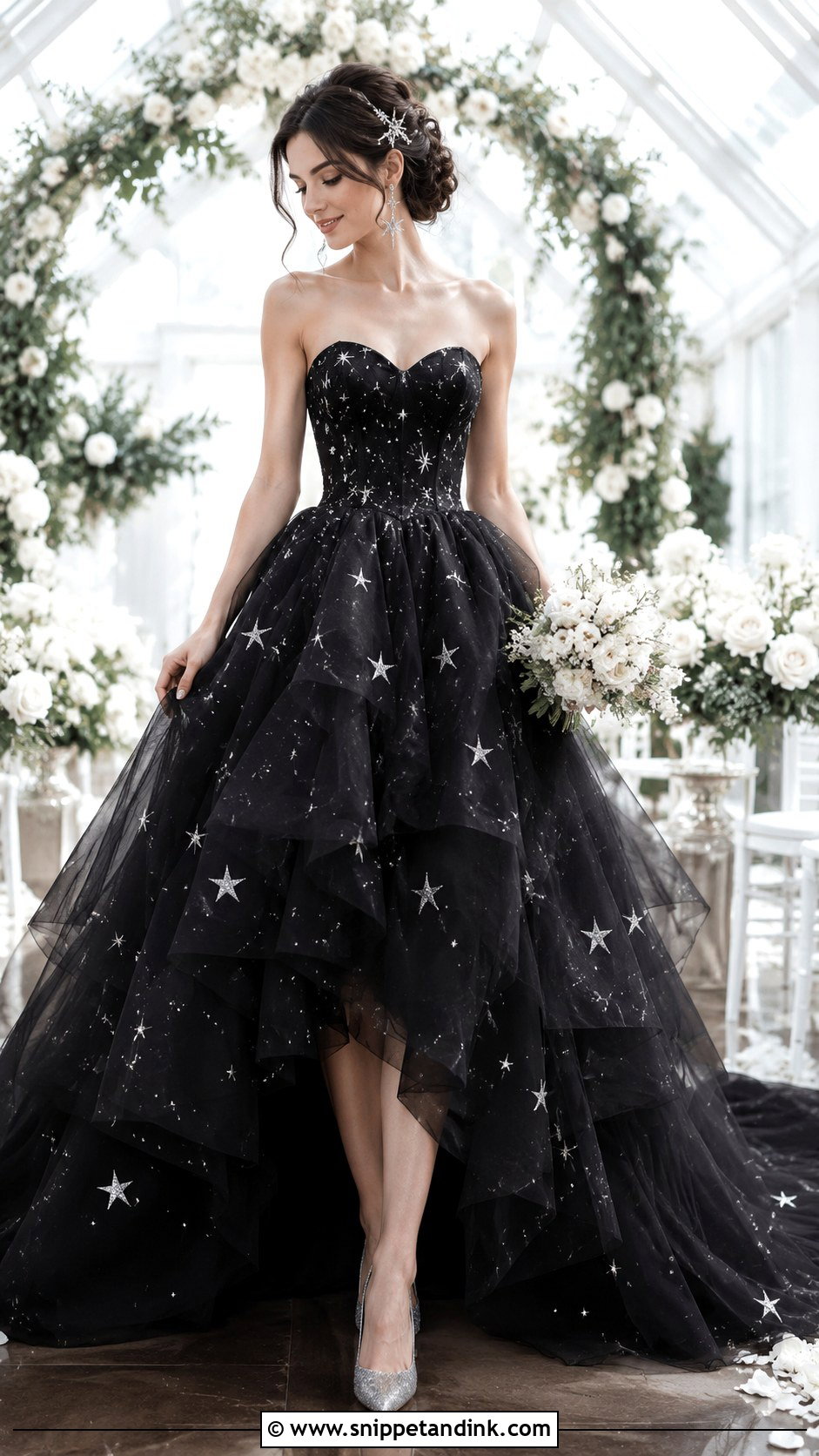 Black Tulle Wedding Dress With Silver Stars - Snippet and Ink - 20 Black and Silver Wedding Dress Ideas