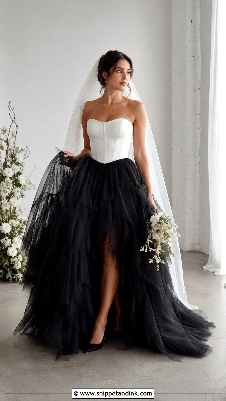 Black Tulle Wedding Dress With White Bodice - Snippet and Ink - 25 Black White Wedding Dress Ideas