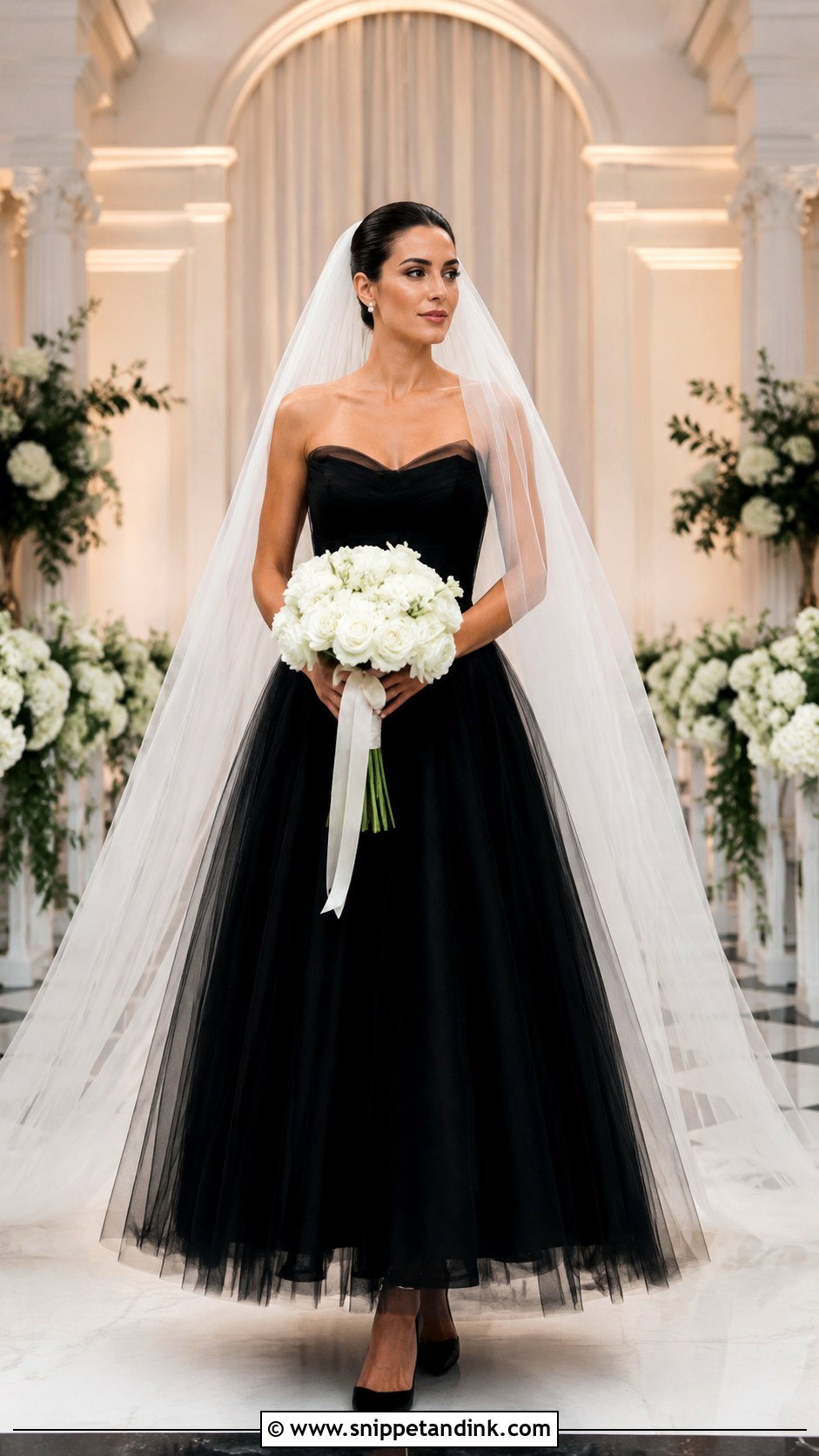 Black Tulle Wedding Dress With White Veil - Snippet and Ink - 20 Black Tulle Wedding Dress Ideas