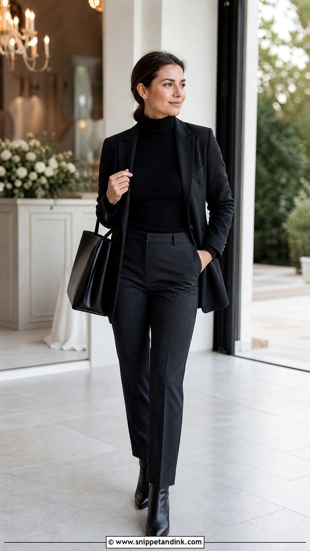 Black Turtleneck And Trousers Wedding Coordinator Outfit - Snippet and Ink - 25 Wedding Coordinator Outfit Ideas