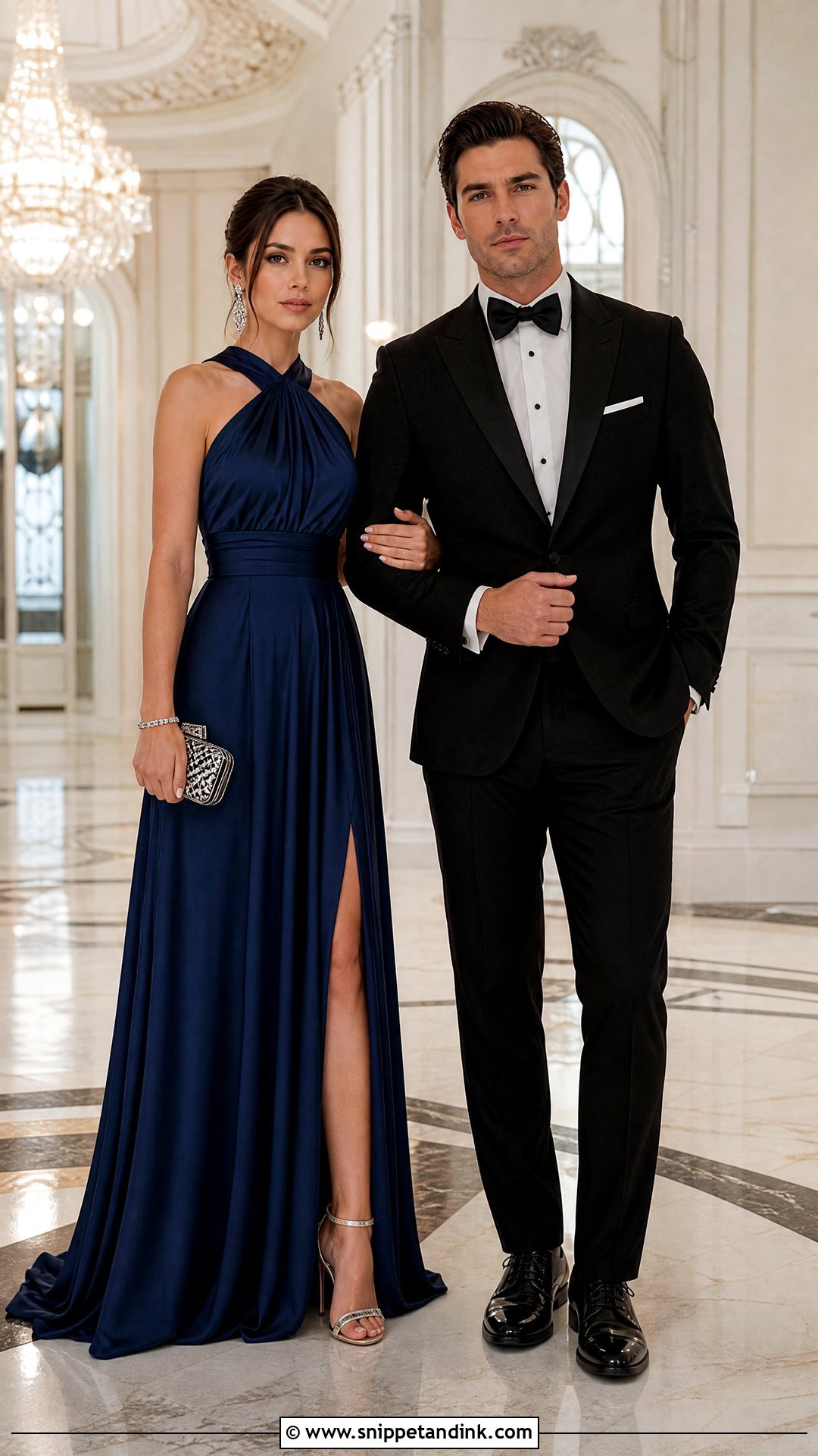 Black Tuxedo And Jewel Tone Gown Wedding Outfit - Snippet and Ink - 20 Wedding Date Outfit Couple Ideas