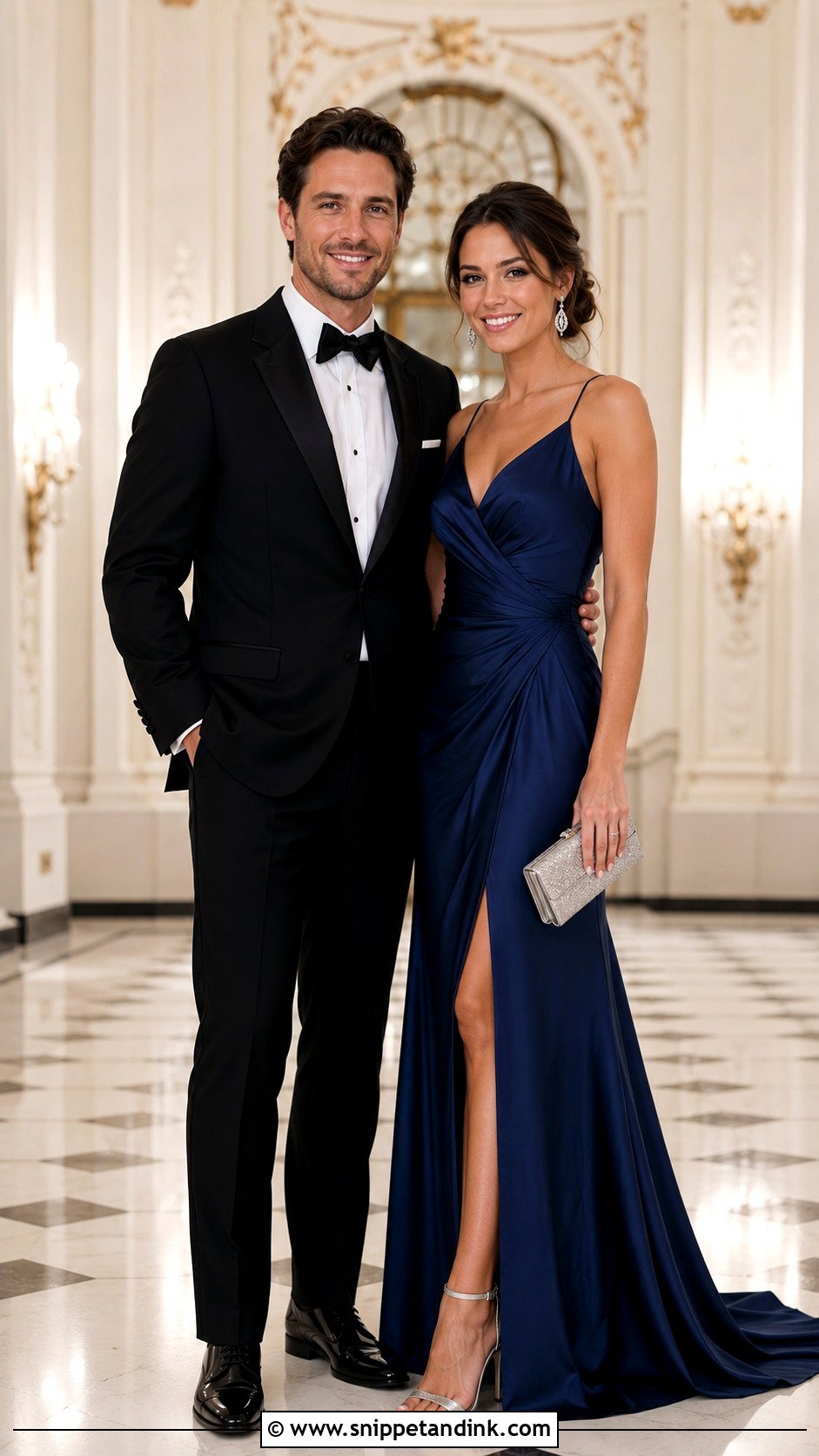 Black Tuxedo And Sapphire Gown Couple Wedding Outfit - Snippet and Ink - 20 Couples Wedding Outfits
