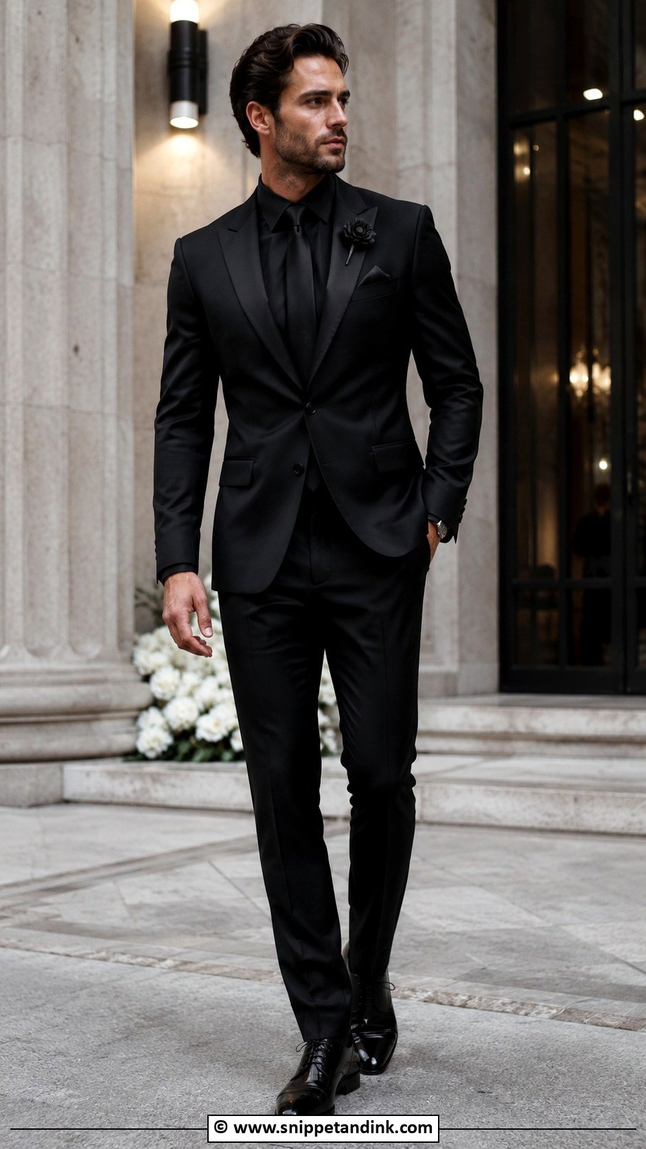 Black Tuxedo With Black Shirt Wedding - Snippet and Ink - 30 Black Tuxedo Wedding Ideas