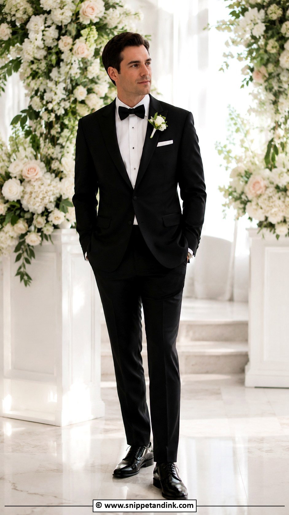 Black Tuxedo With Boutonniere Wedding - Snippet and Ink - 30 Black Tuxedo Wedding Ideas