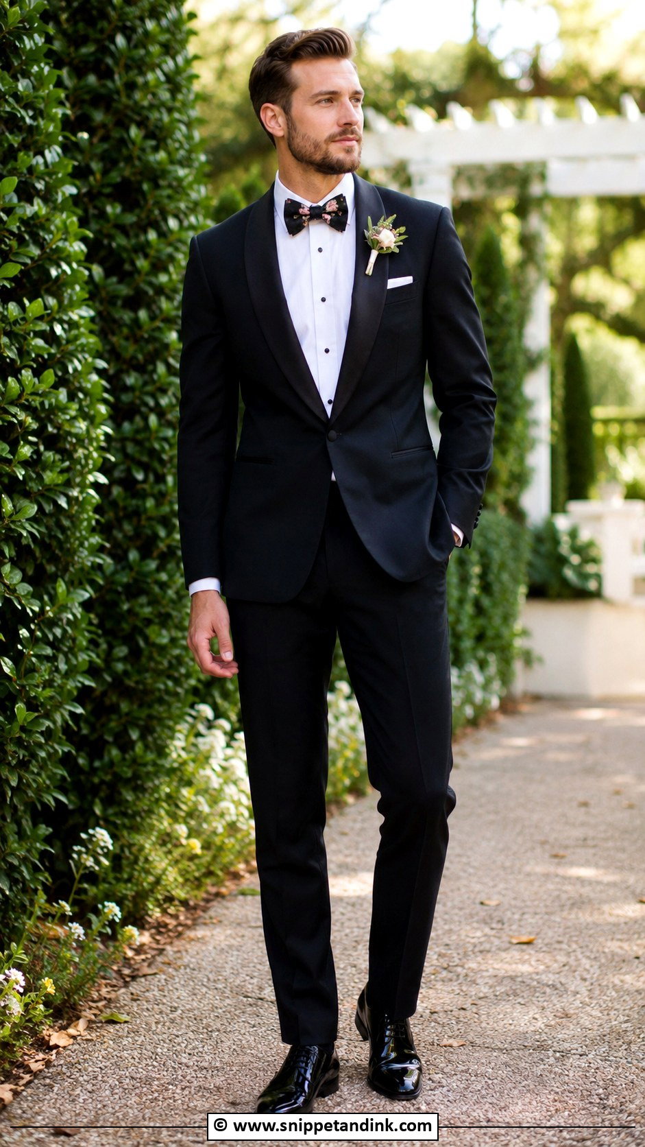Black Tuxedo With Floral Tie Wedding - Snippet and Ink - 30 Black Tuxedo Wedding Ideas