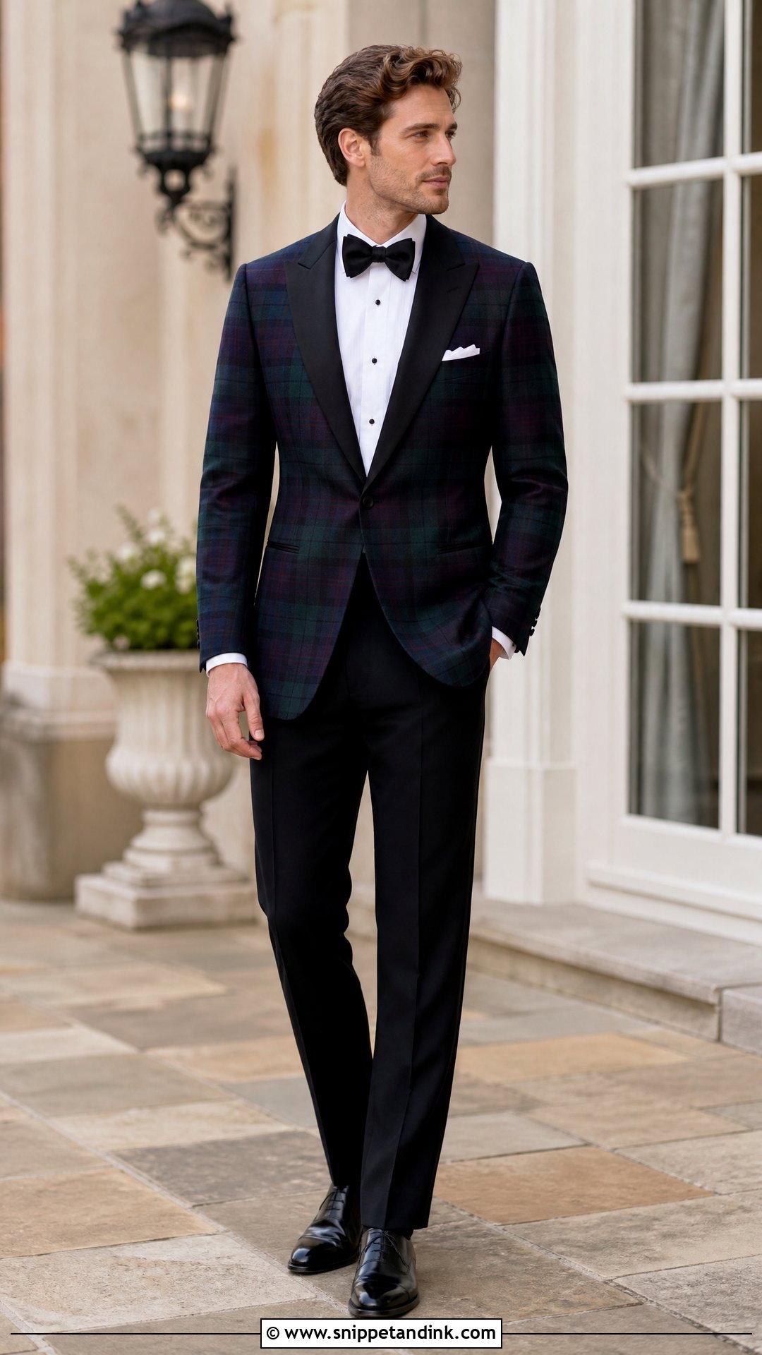 Black Tuxedo With Tartan Dinner Jacket - Snippet and Ink - 20 Tuxedo Wedding Suit Ideas