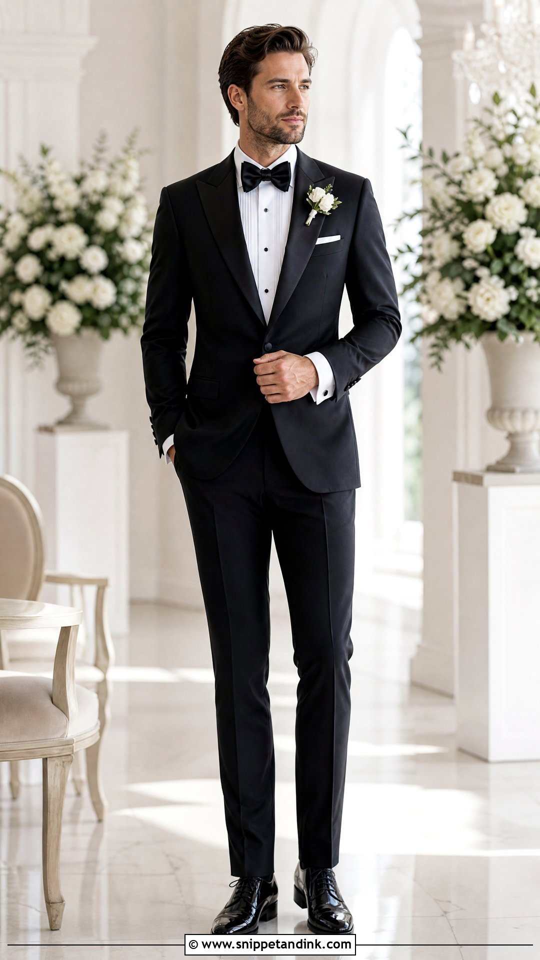 Black Tuxedo With Velvet Bow Tie - Snippet and Ink - 20 Tuxedo Wedding Suit Ideas