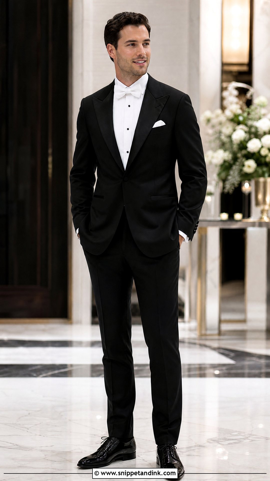 Black Tuxedo With White Bow Tie - Snippet and Ink - 20 White and Black Tuxedo Wedding Ideas