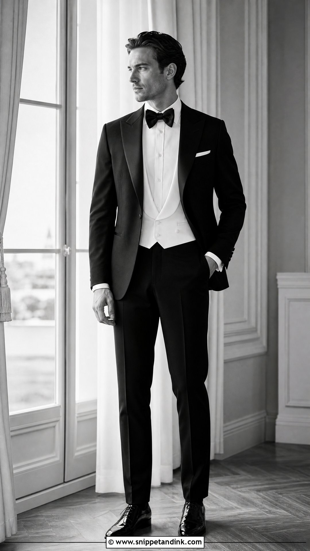 Black Tuxedo With White Waistcoat - Snippet and Ink - 20 White and Black Tuxedo Wedding Ideas