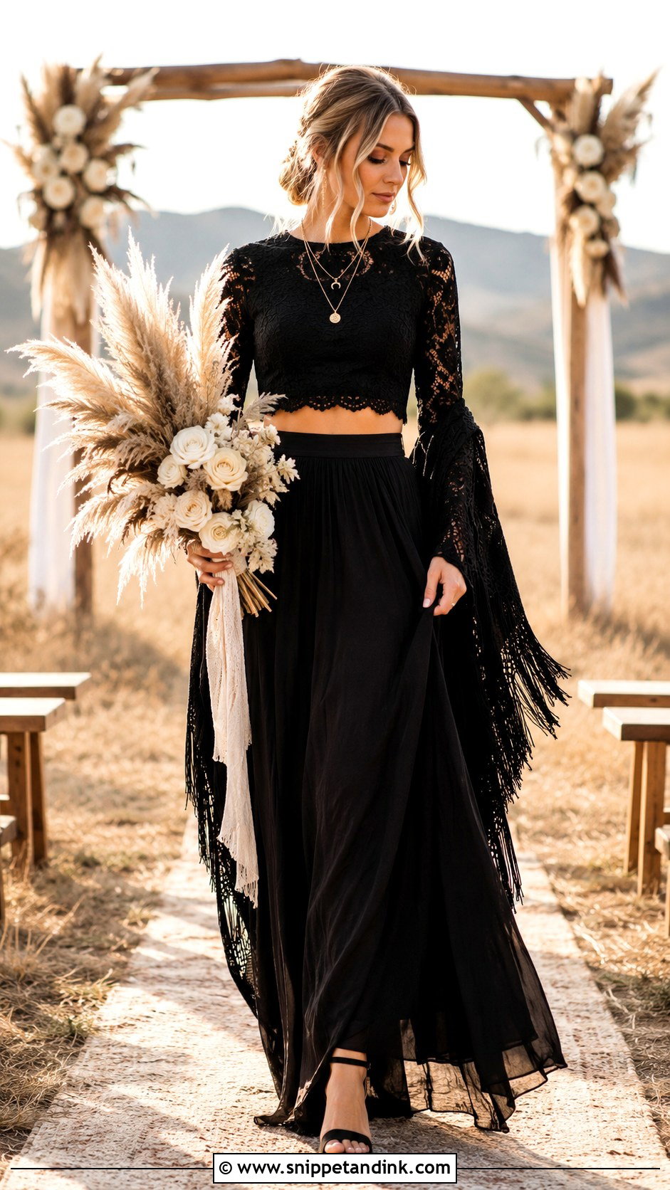 Black Two Piece Boho Wedding Dress - Snippet and Ink - 20 Boho Black Wedding Dress Ideas